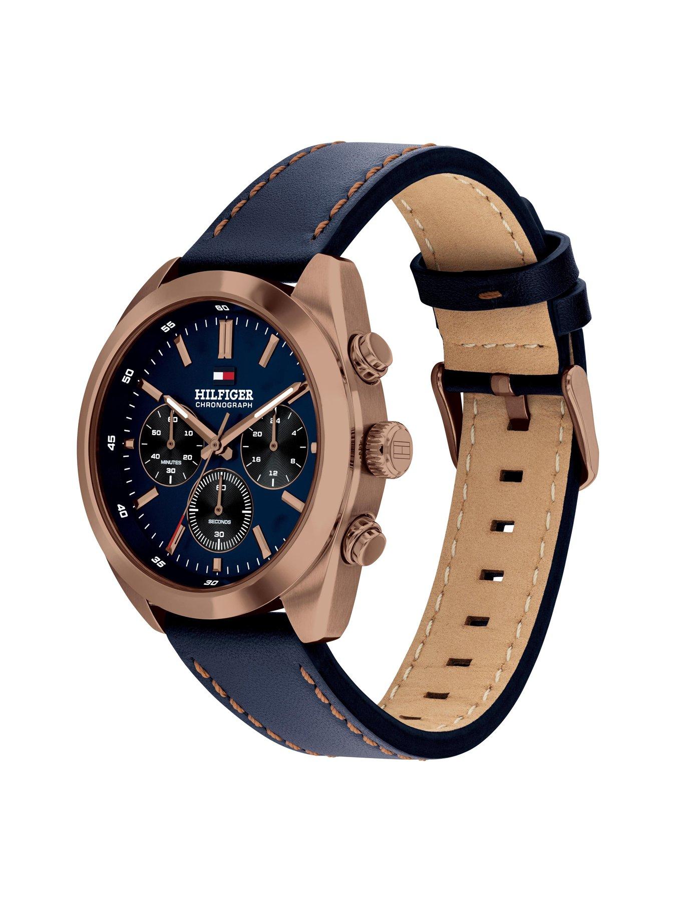 Image 2 of 5 of Tommy Hilfiger Men's Navy Blue Leather Strap Watch