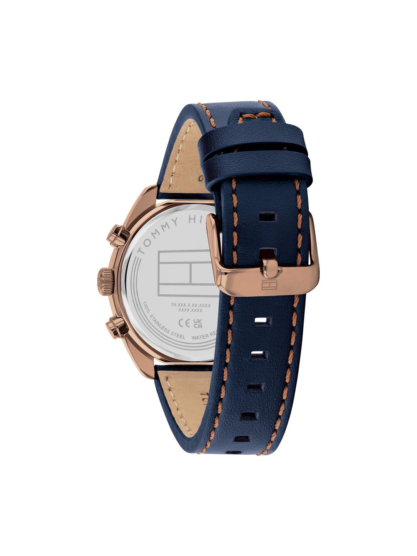 Image 3 of 5 of Tommy Hilfiger Men's Navy Blue Leather Strap Watch