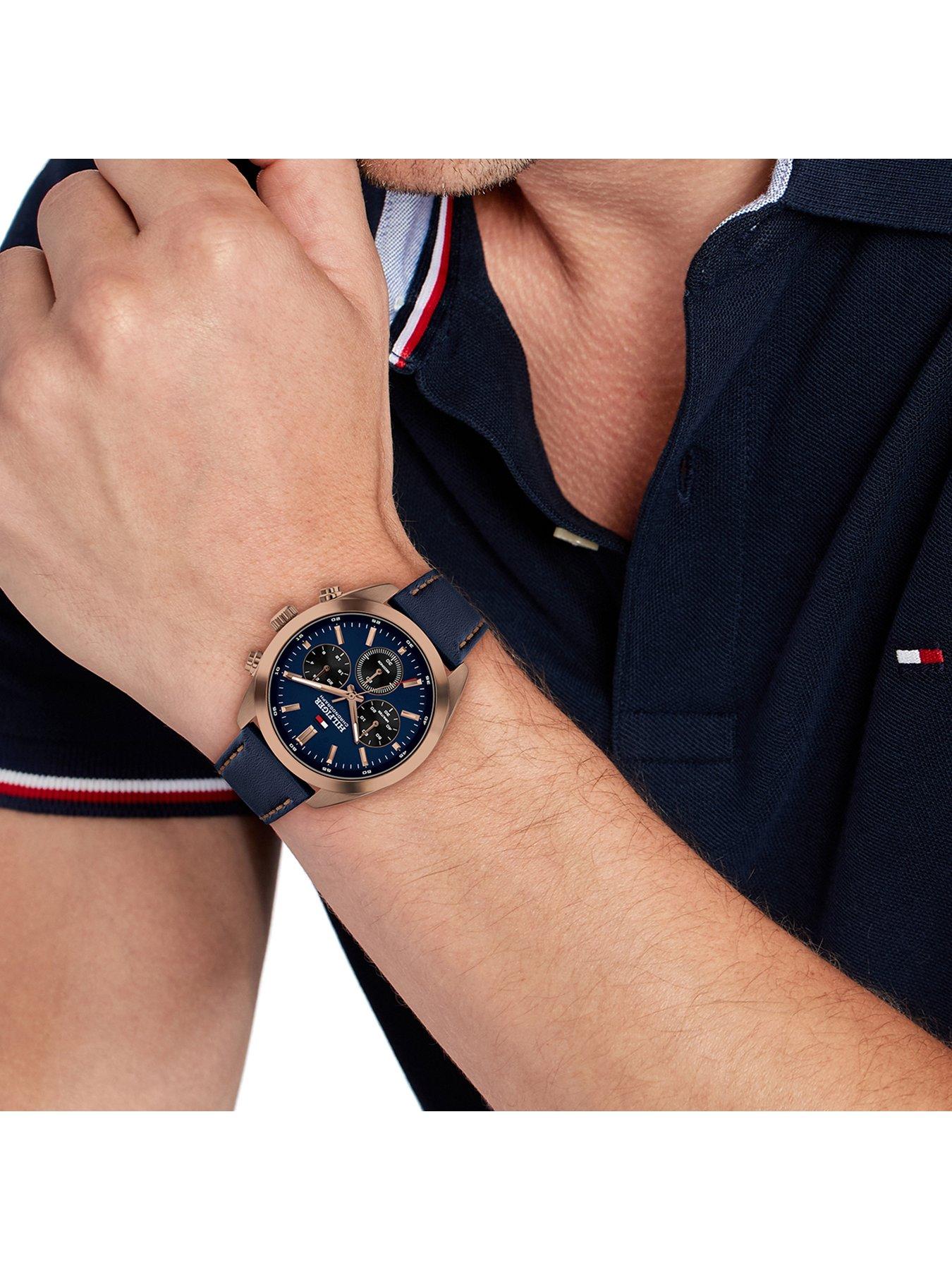 Image 4 of 5 of Tommy Hilfiger Men's Navy Blue Leather Strap Watch