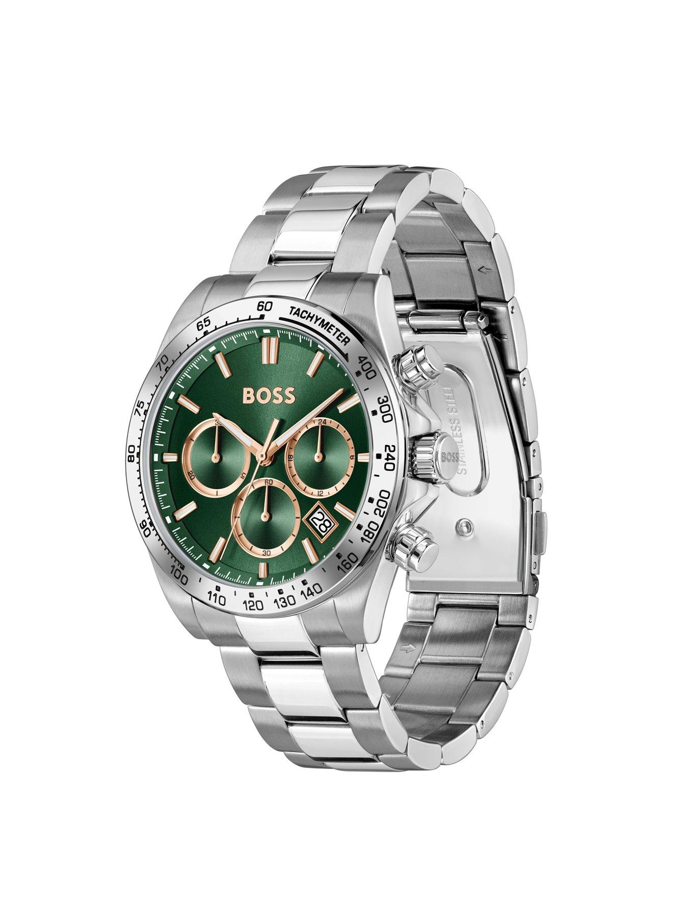 Image 3 of 8 of BOSS Gents Hero Stainless Steel Bracelet Watch With Green Dial - Silver