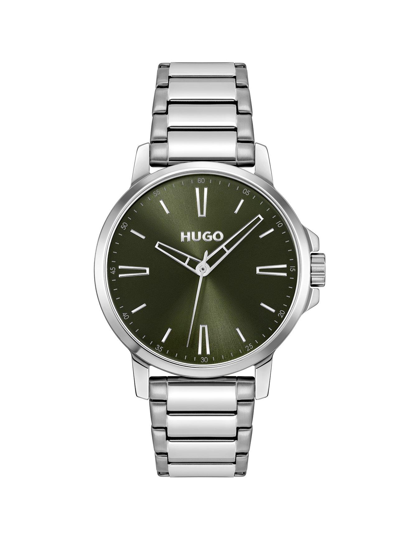 undefined Gents HUGO #SMOOTH Stainless Steel Bracelet Watch with Green Dial