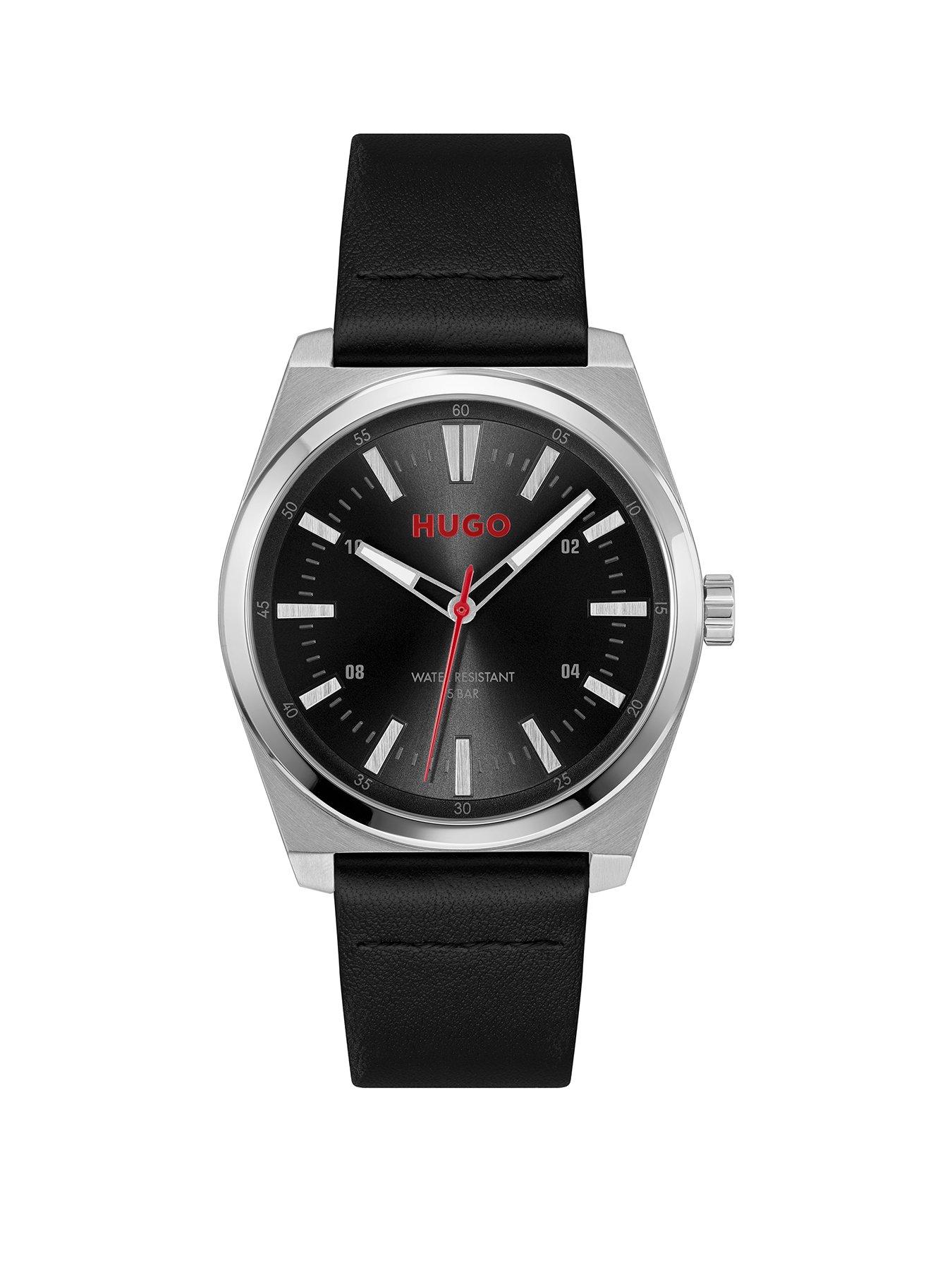 HUGO Gents #ARK Black Leather Strap Watch