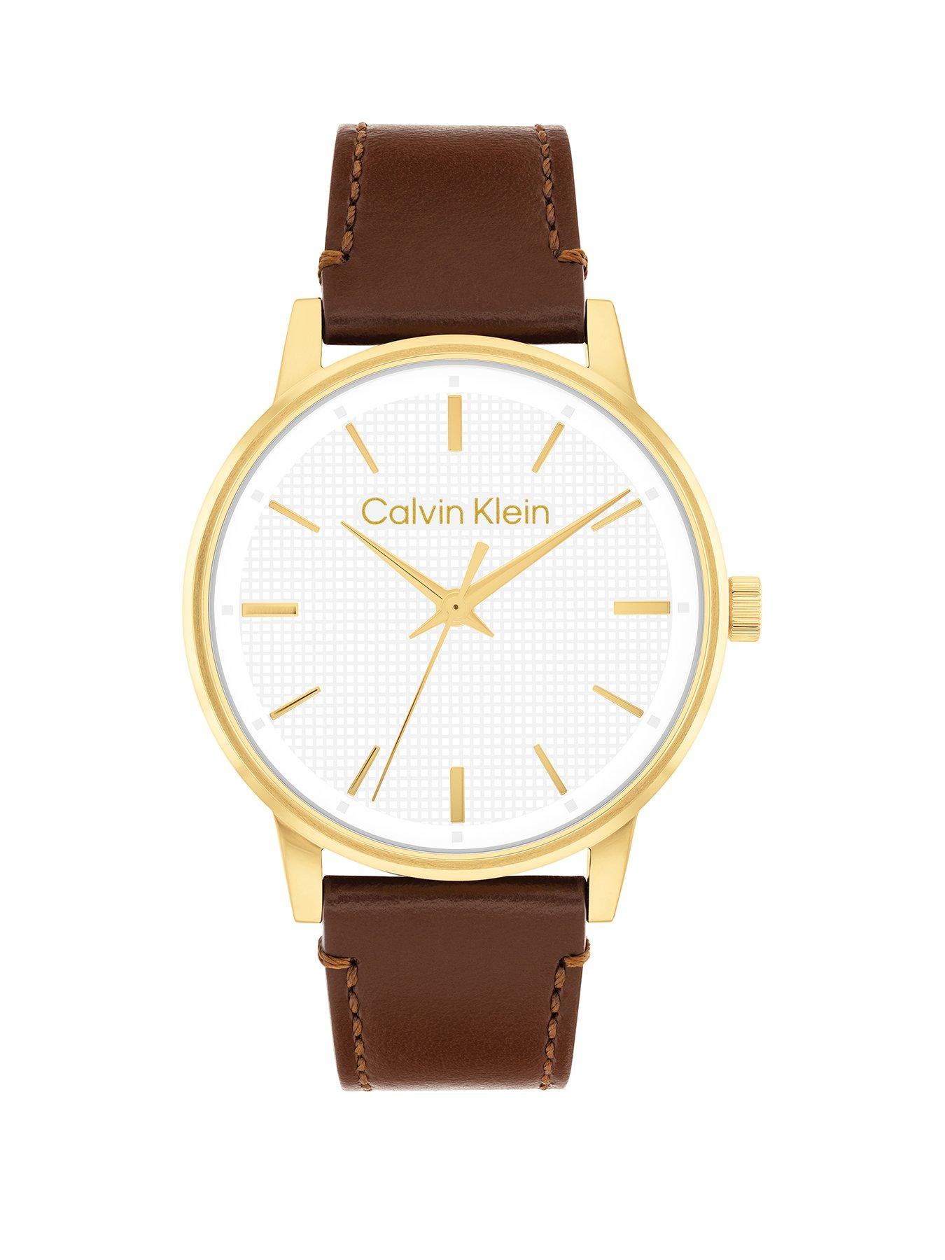 Calvin Klein Men's Ck Linked Leather Strap Watch - Brown
