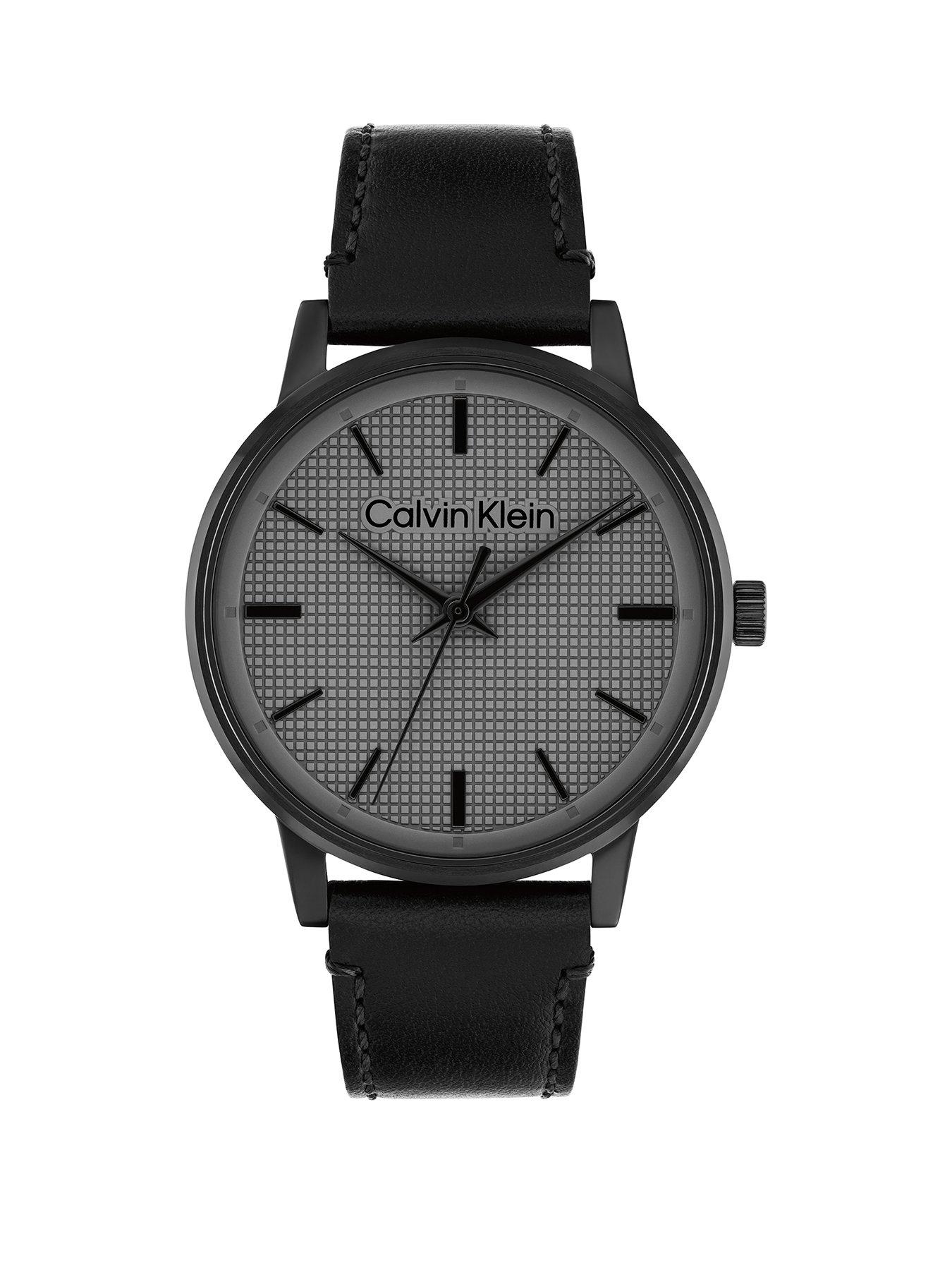 Calvin Klein Men's Ck Linked Black Leather Strap Watch