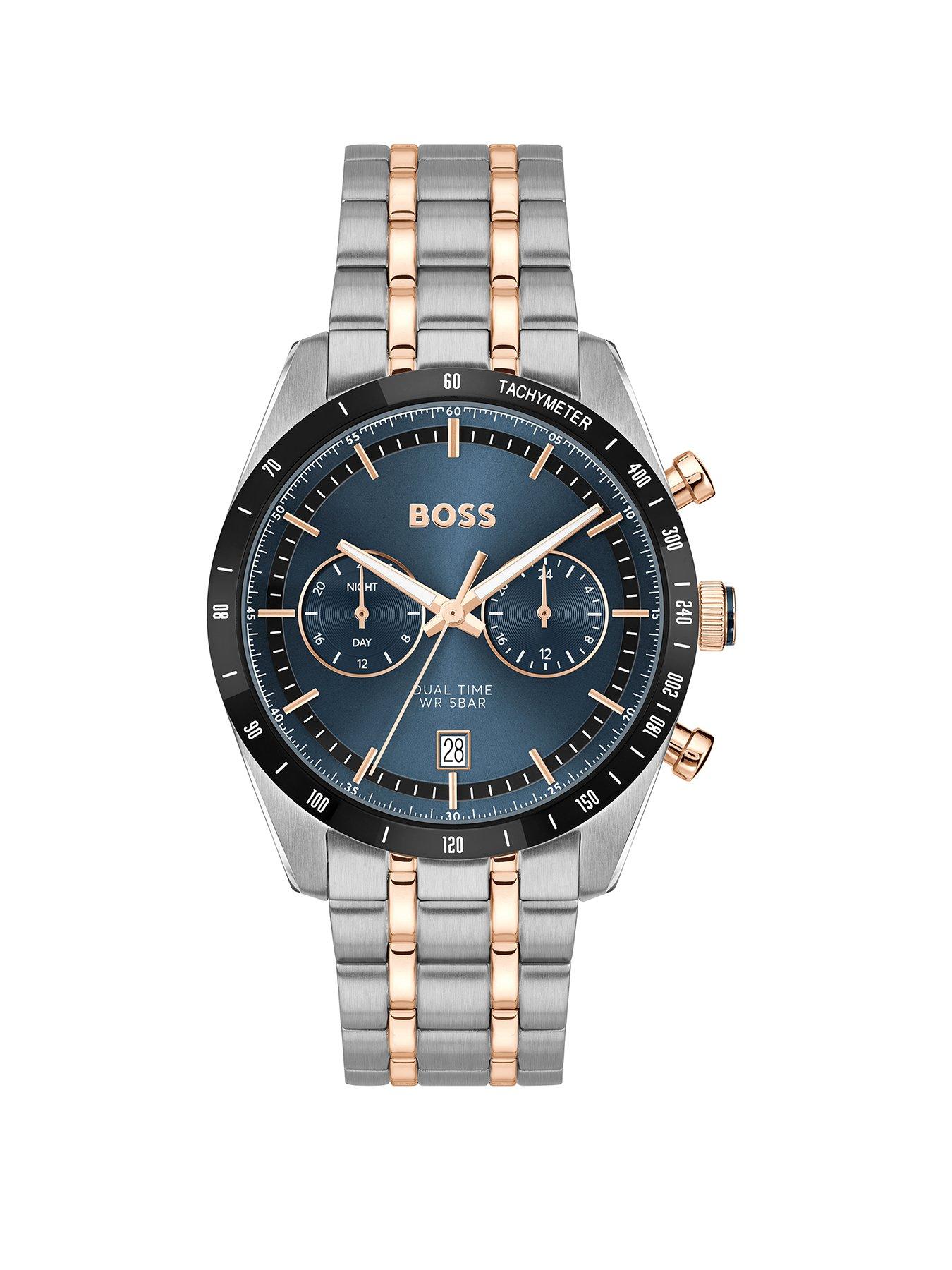 BOSS Gents BOSS Tourmaster Dual Time Bi Colour Bracelet Watch with Blue Dial