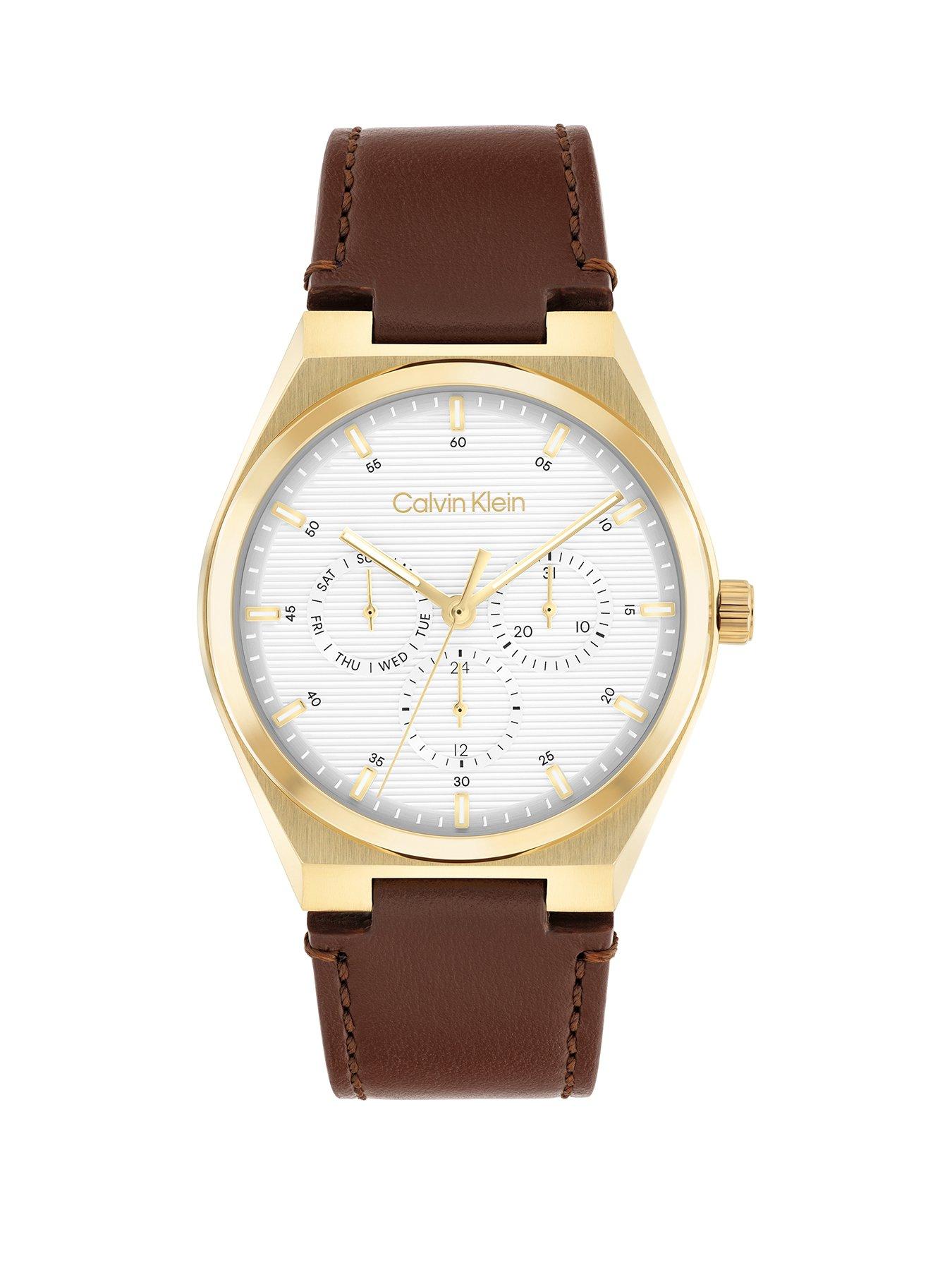 undefined Men's Ck Motion Leather Strap Watch - Brown