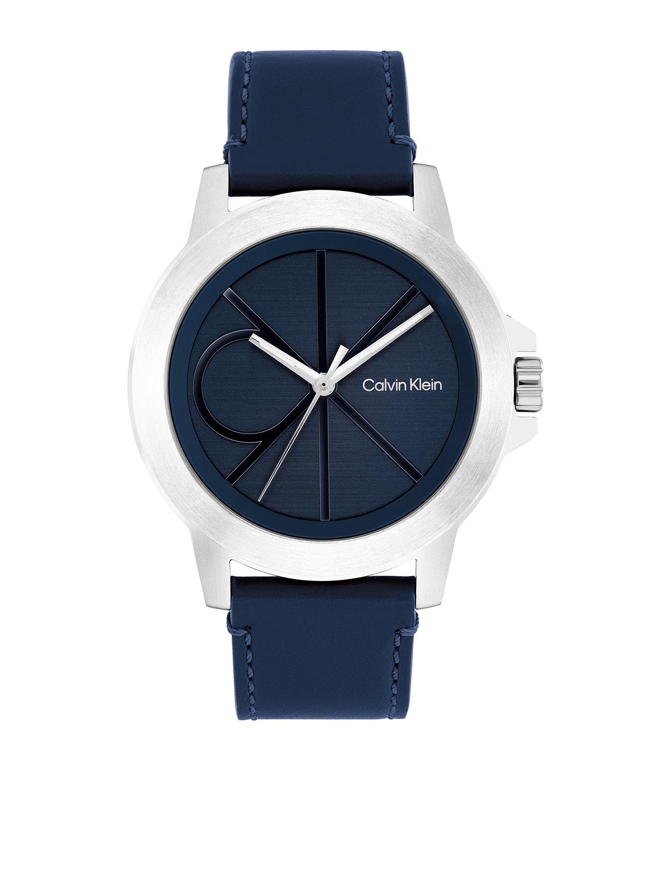 Calvin Klein Men's CK Reset 4.2cm Leather Strap Watch - Blue