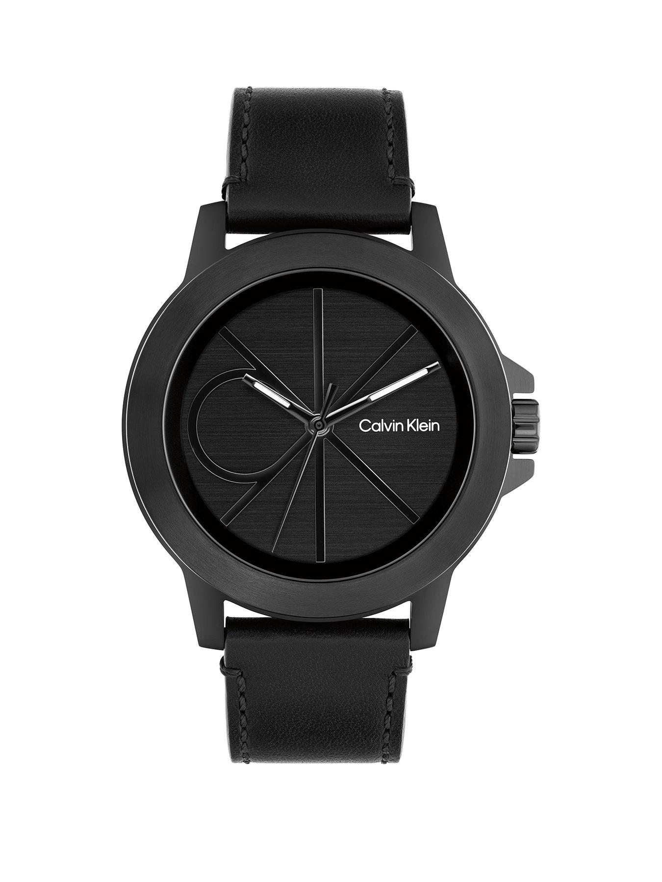 undefined Men's Ck Reset Leather Strap Watch - Black
