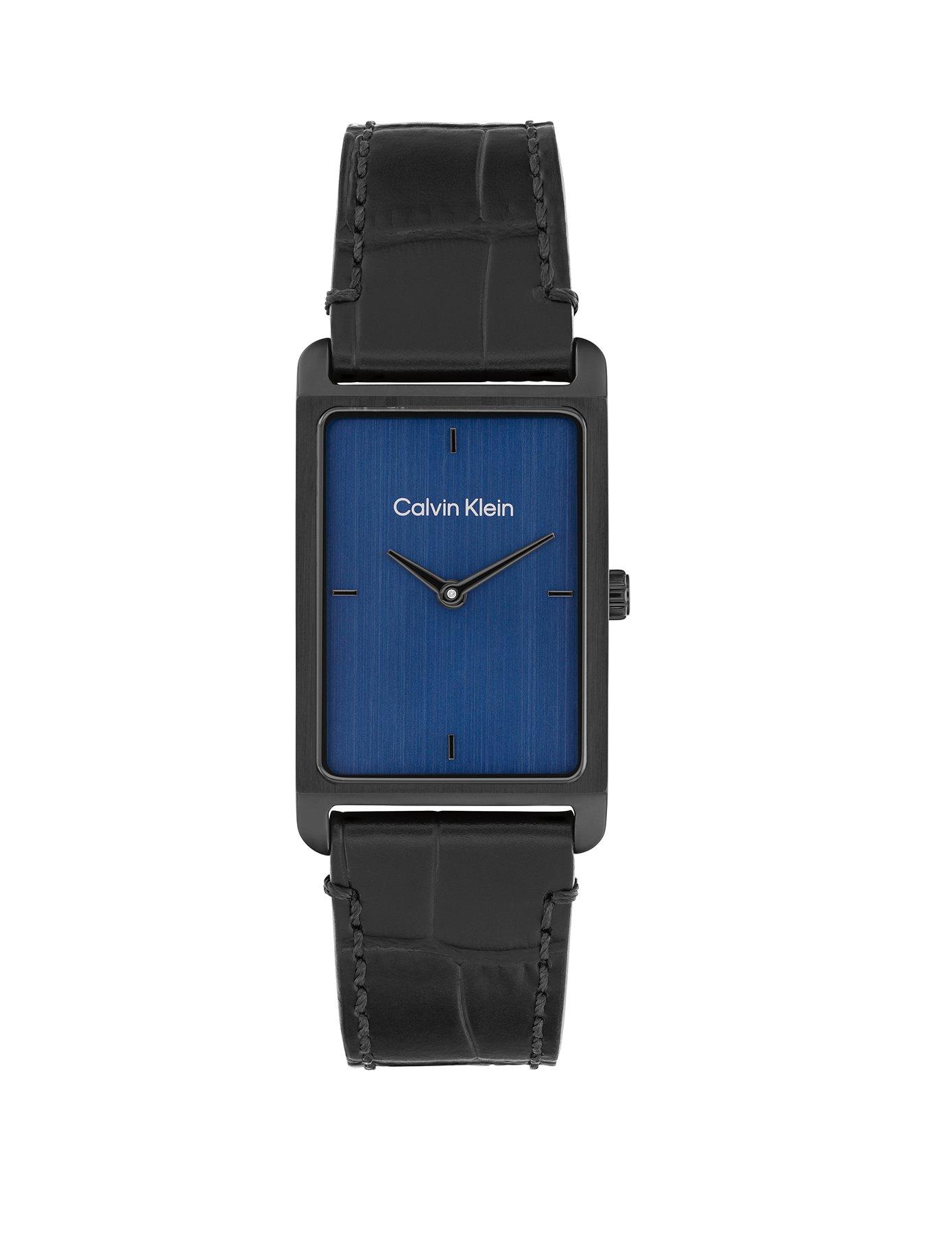 Calvin Klein Men's Ck Dapper Tank Leather Watch - Black