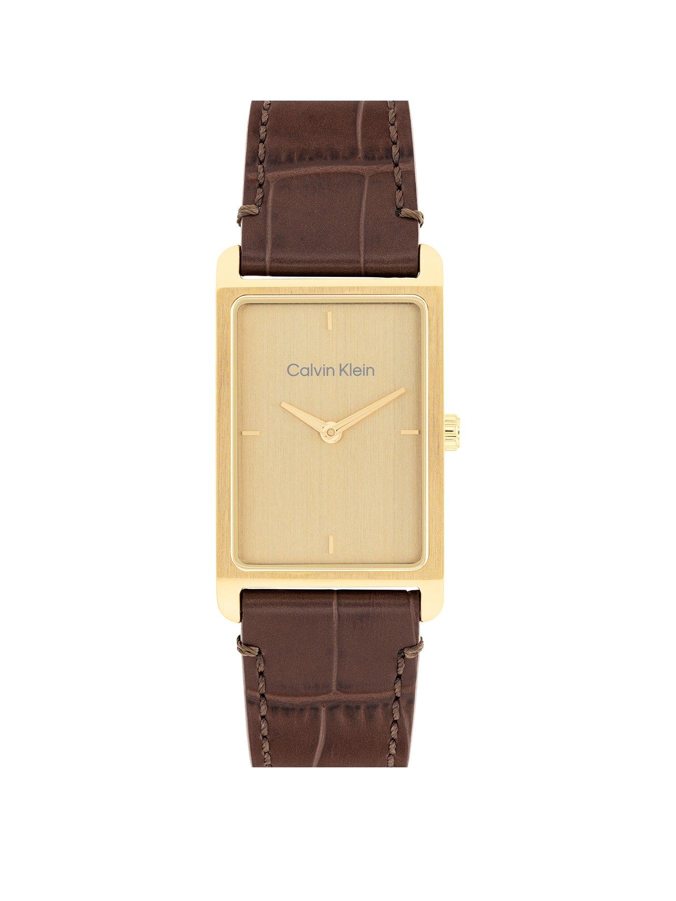 Calvin Klein Men's Ck Dapper Tank Leather Watch - Brown
