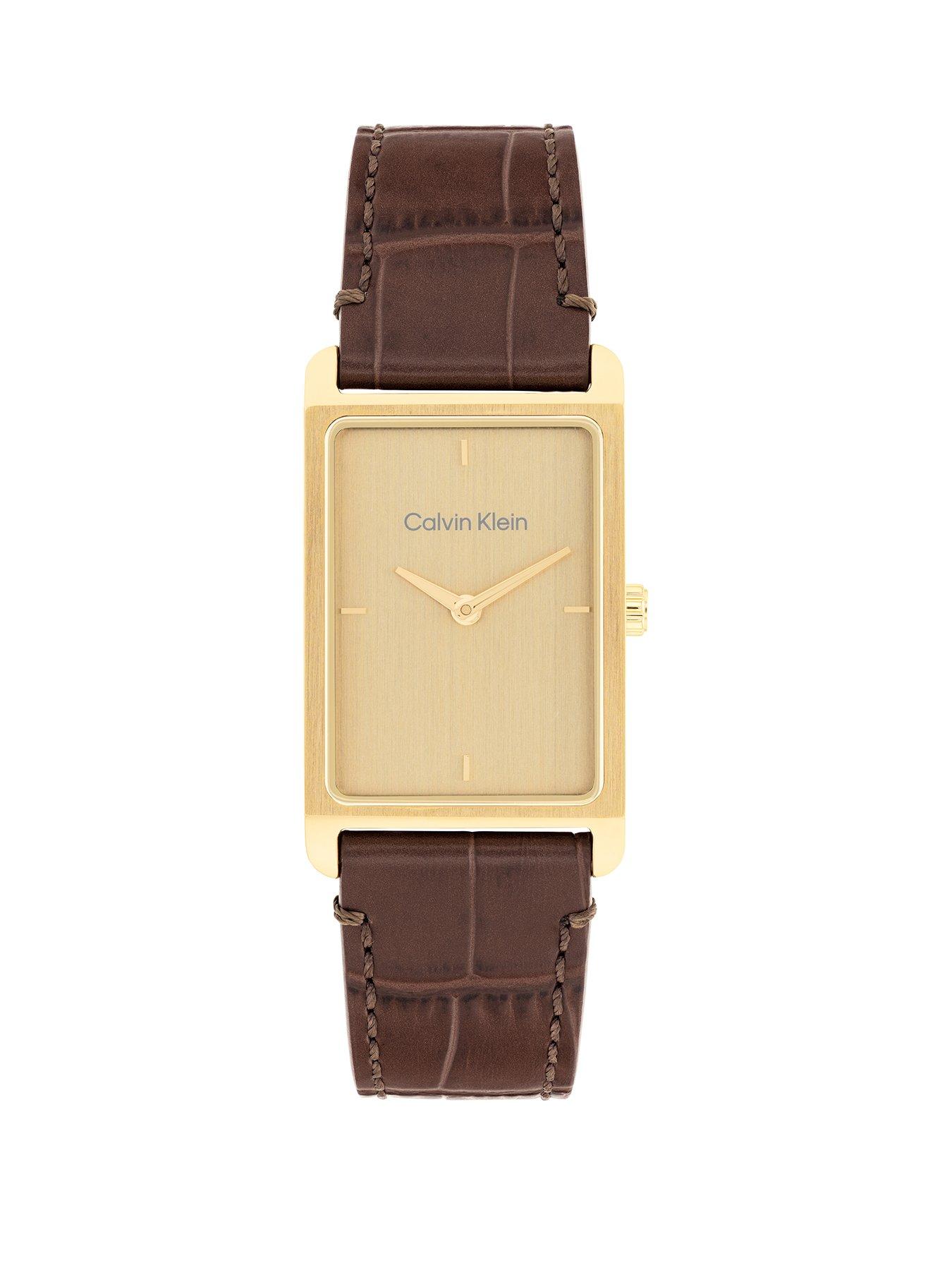 undefined Men's Ck Dapper Tank Leather Watch - Brown