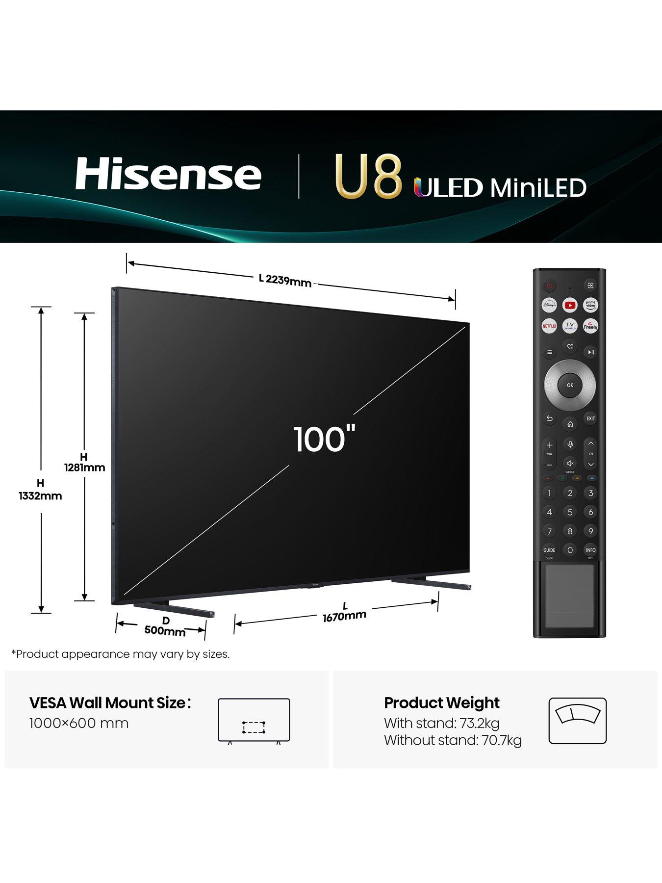 Image 6 of 7 of Hisense U8Q 100" 4K MiniLED QLED 165Hz Smart AI TV with Freely- 100U8QTUK