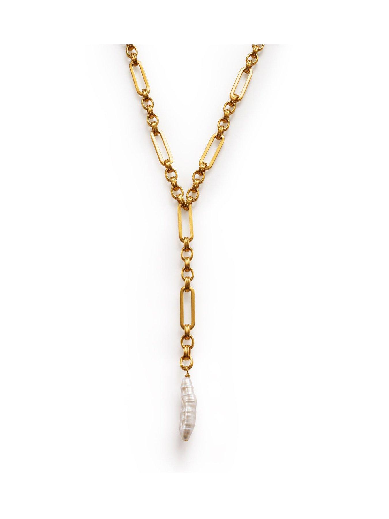 undefined ALLURE PEARL LARIAT NECKLACE , Gold Coated , 45cm + 8cm + 5cm extender