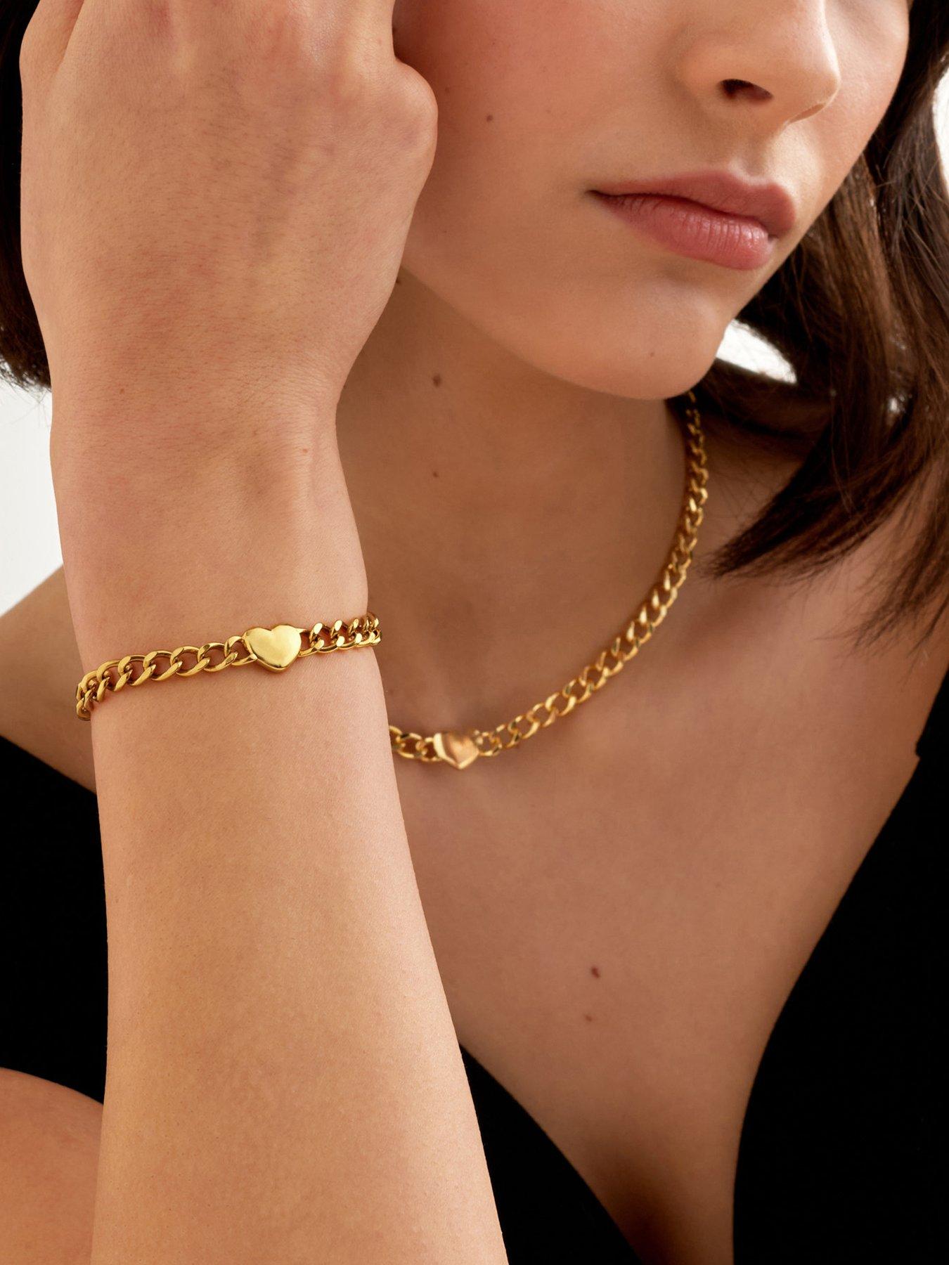 Image 1 of 5 of Katie Loxton Allure Heart Chain Bracelet , Gold Coated , 18cm + 3cm extender - Waterproof