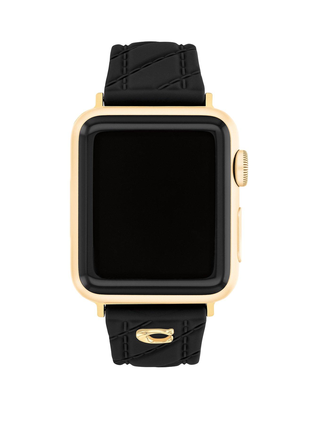 COACH Ladies Black Quilted Apple Watch Strap