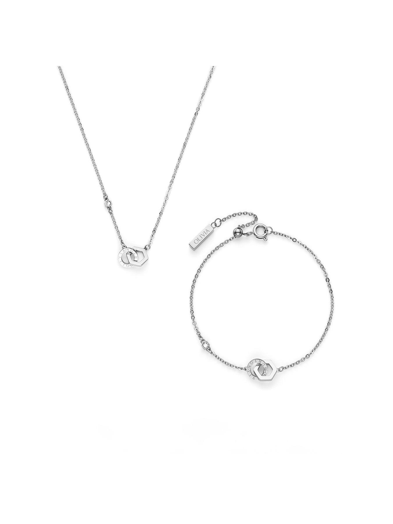 Olivia Burton Hex Interlink Stainless Steel Necklace  &  Bracelet Gift Set