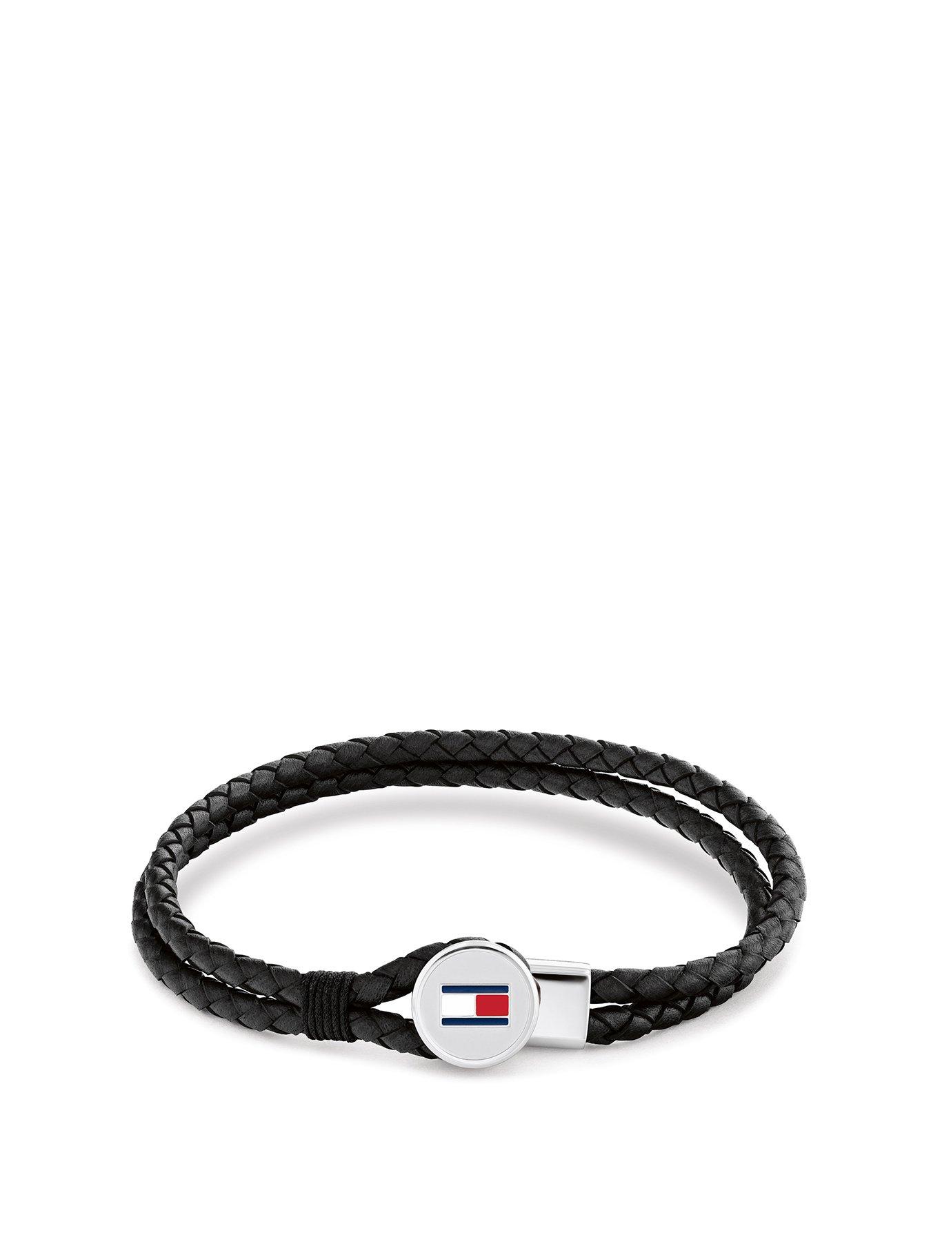 Tommy Hilfiger Men's Black Braided Leather Bracelet