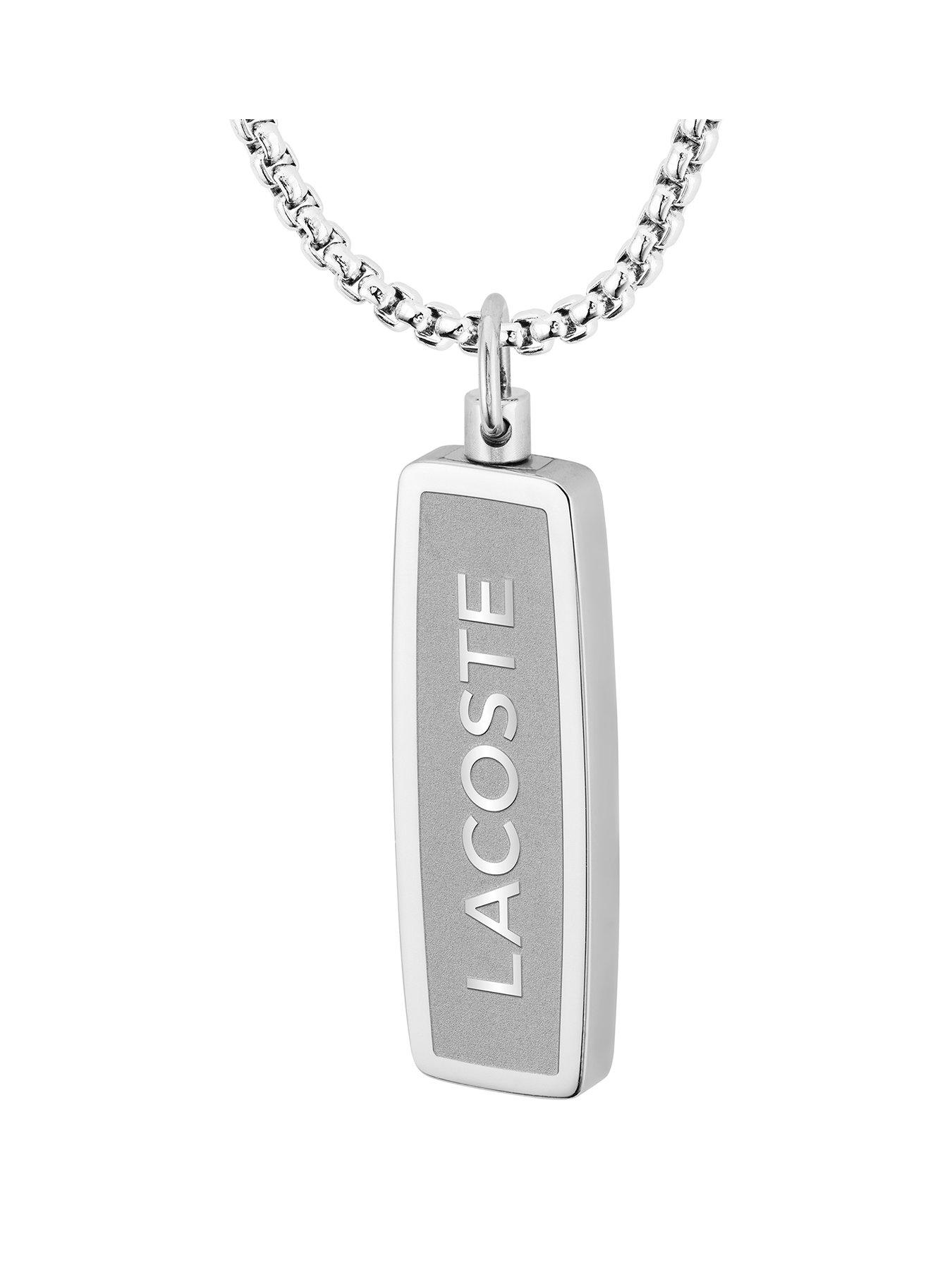 Lacoste Mens District Stainless Steel Reversible Pendant Necklace - Silver