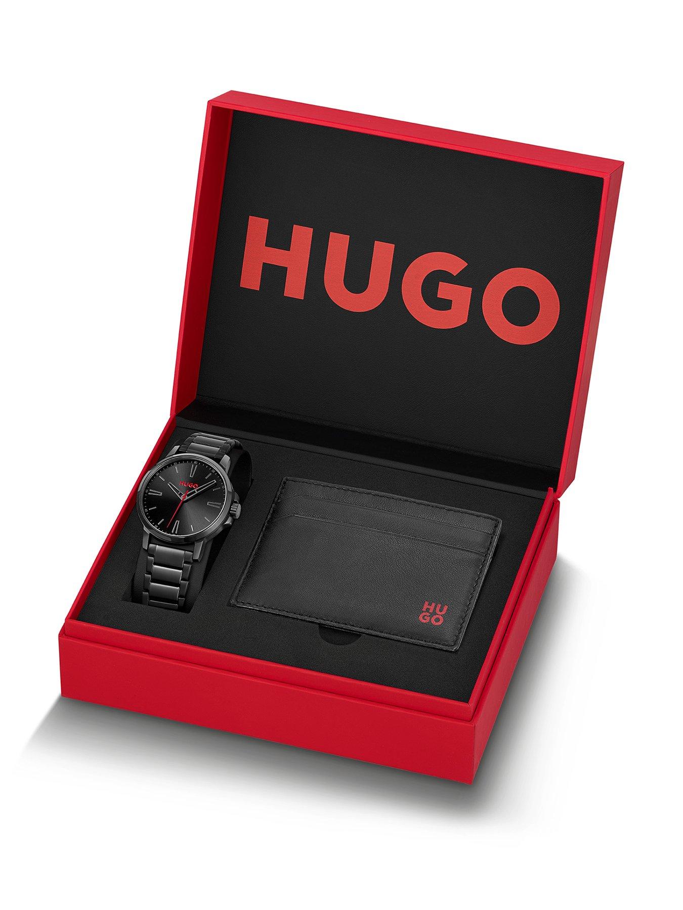 HUGO Gents HUGO #SMOOTH Black IP Watch  &  Cardholder Gift Set