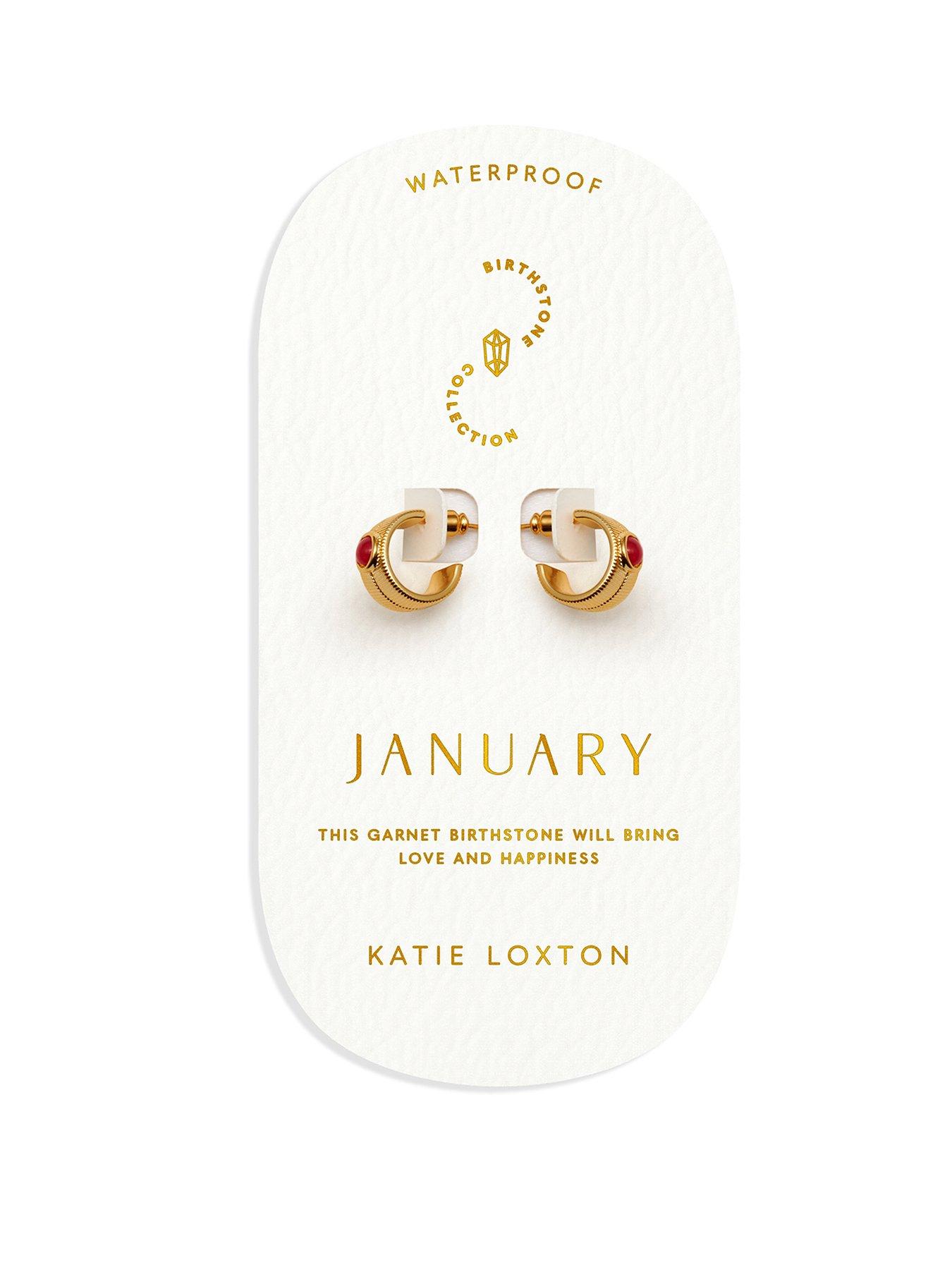 Image 1 of 5 of Katie Loxton BIRTHSTONE HOOP EARRINGS - JANUARY - Garnet - 1.4cm x 0.7cm x 1.5cm