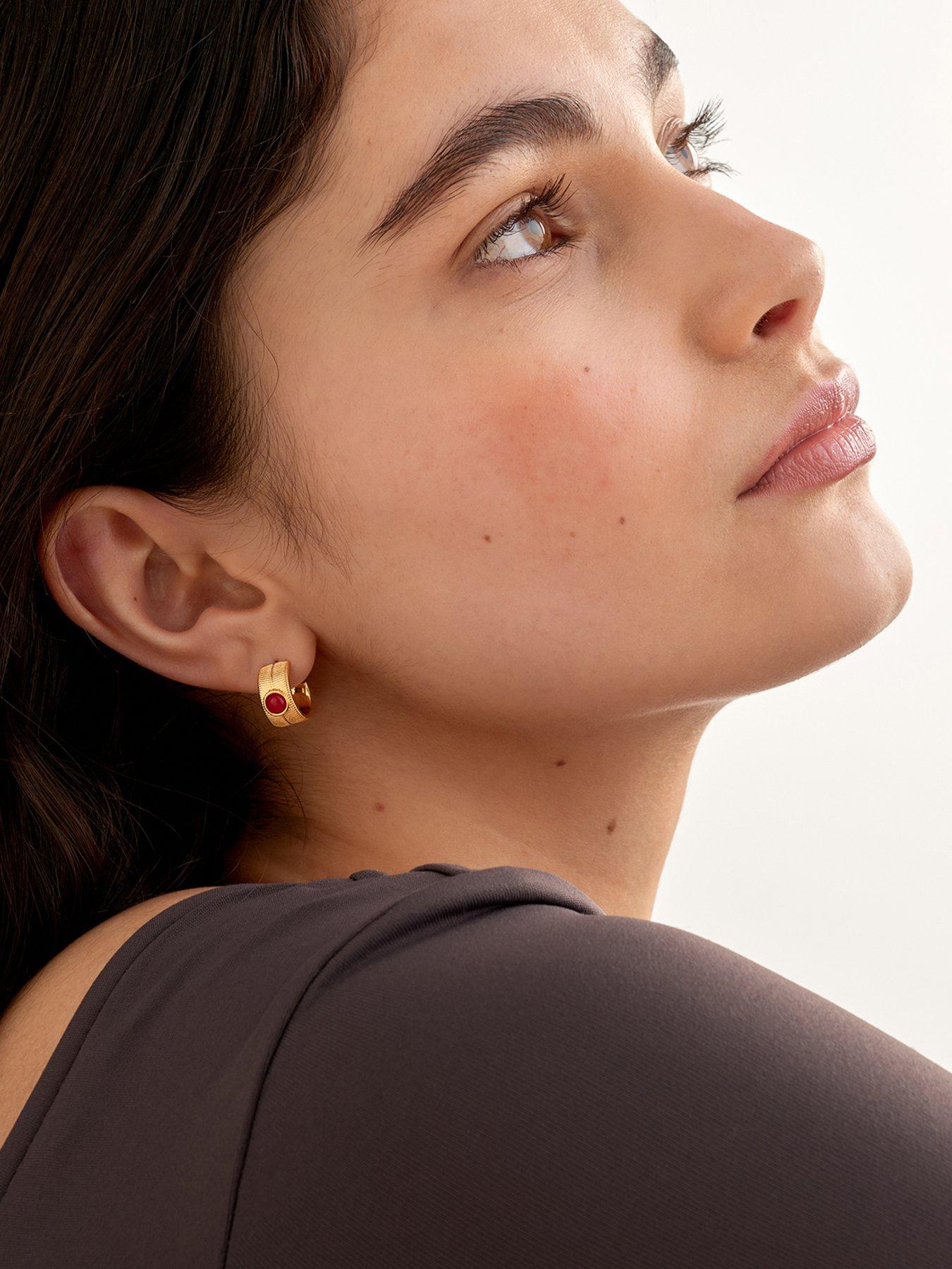Image 2 of 5 of Katie Loxton BIRTHSTONE HOOP EARRINGS - JANUARY - Garnet - 1.4cm x 0.7cm x 1.5cm