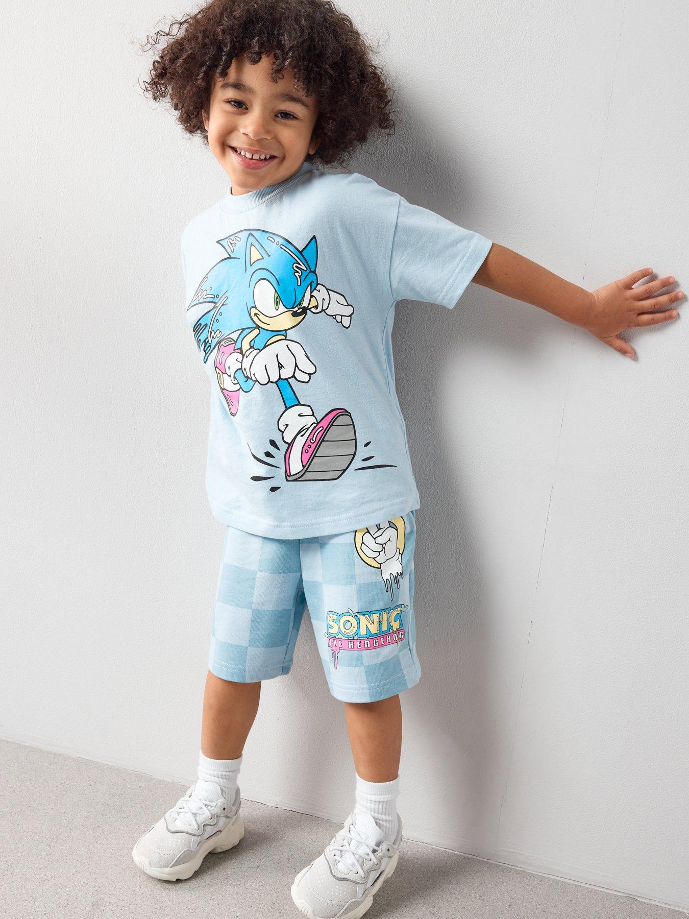 The Very Collection Sonic T-Shirt And Check Sweat Shorts Set - Blue