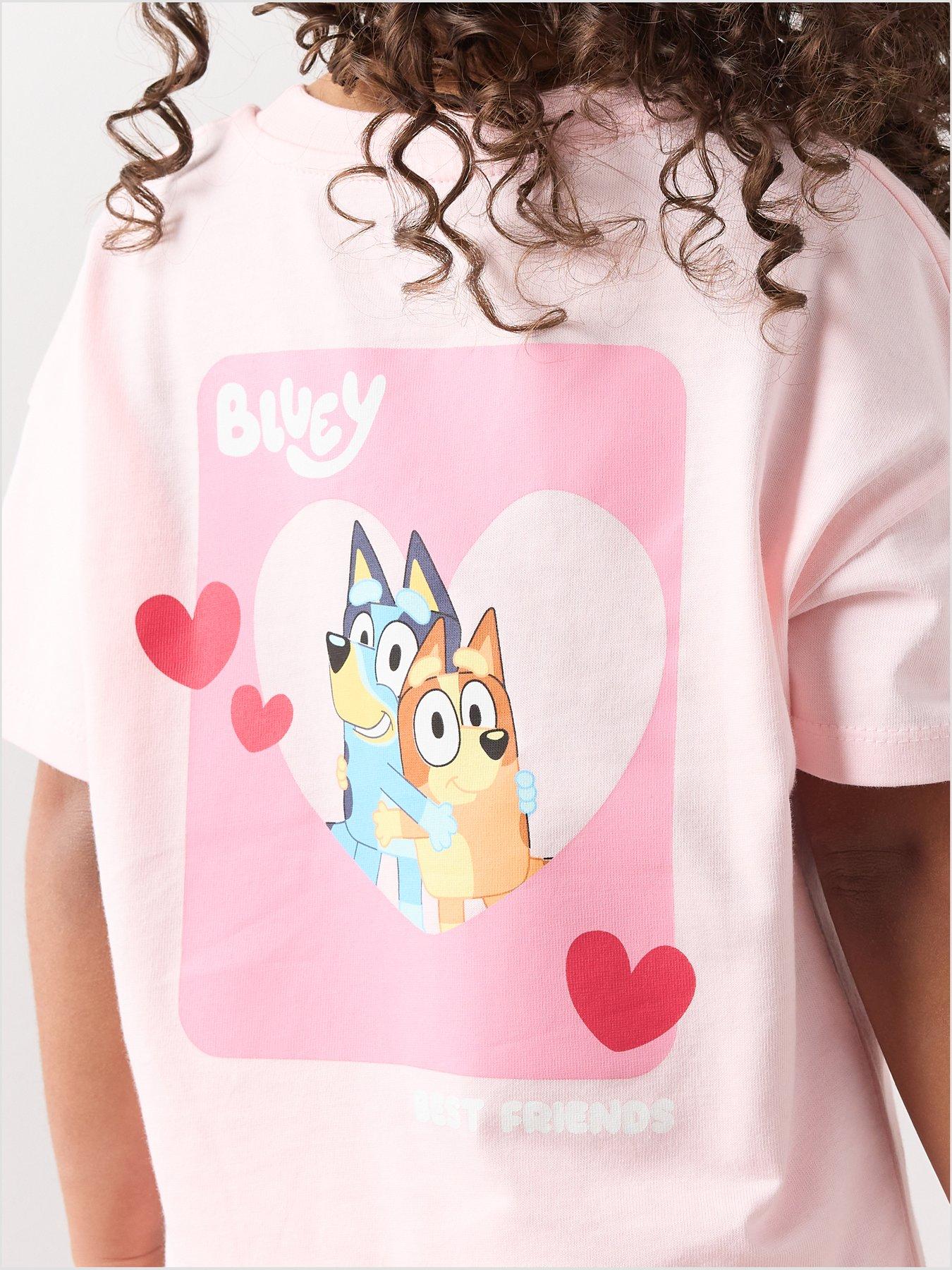 Bluey Heart Back Print T-Shirt - Pink