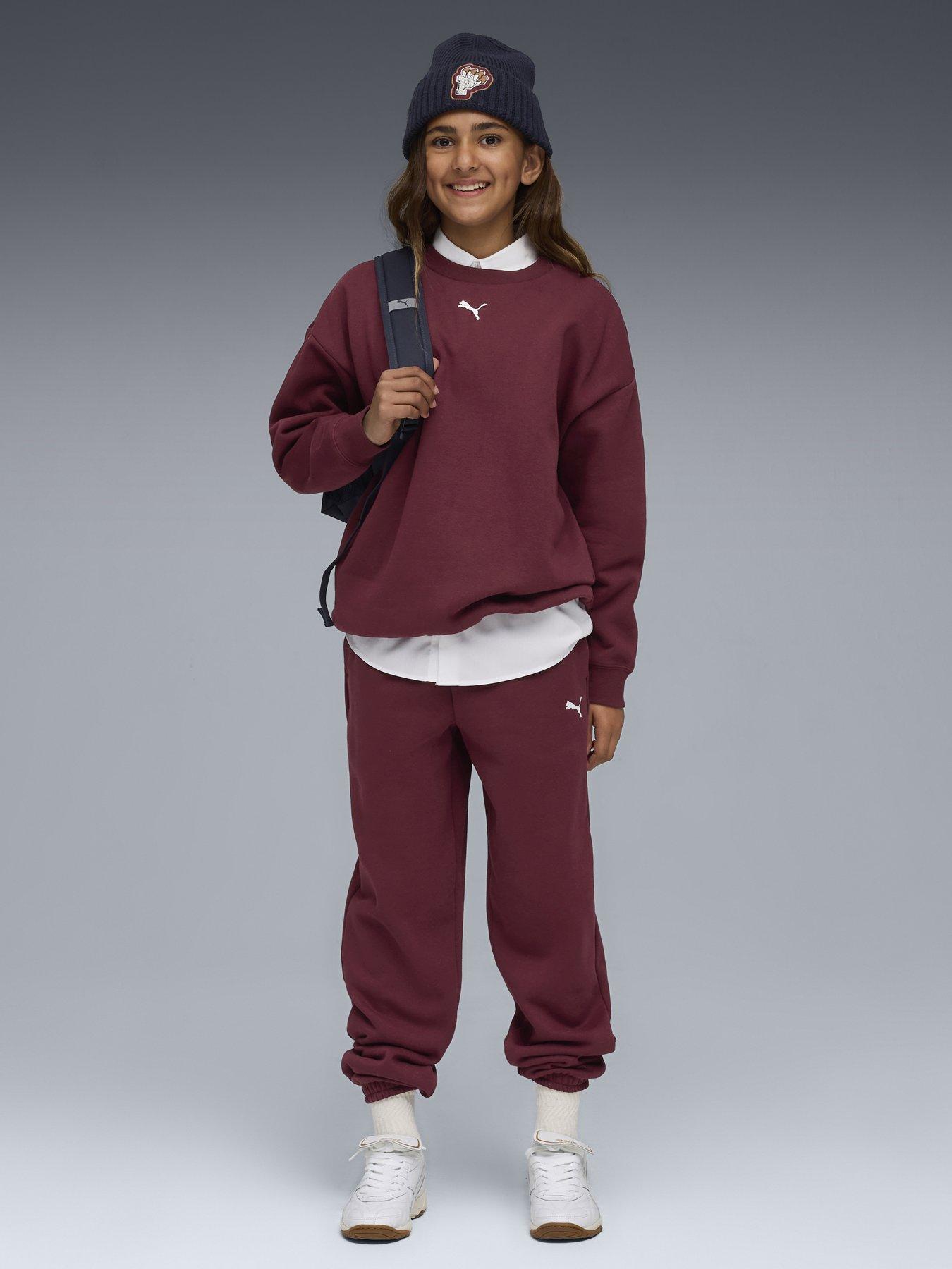 Puma Junior Girls Loungewear Oversized Sweat Set - Red