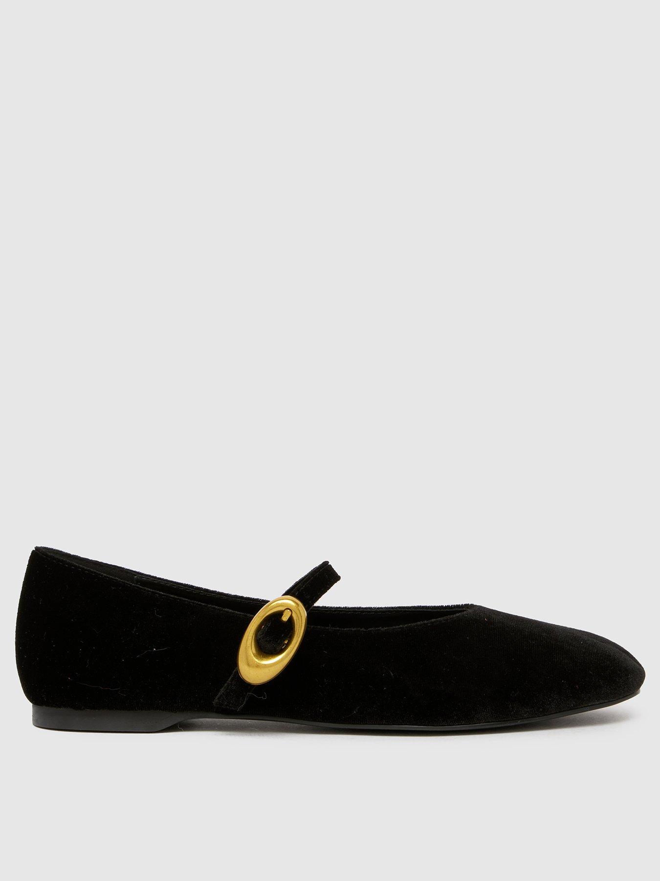Schuh Lune Velvet Ballerina Flats - Black