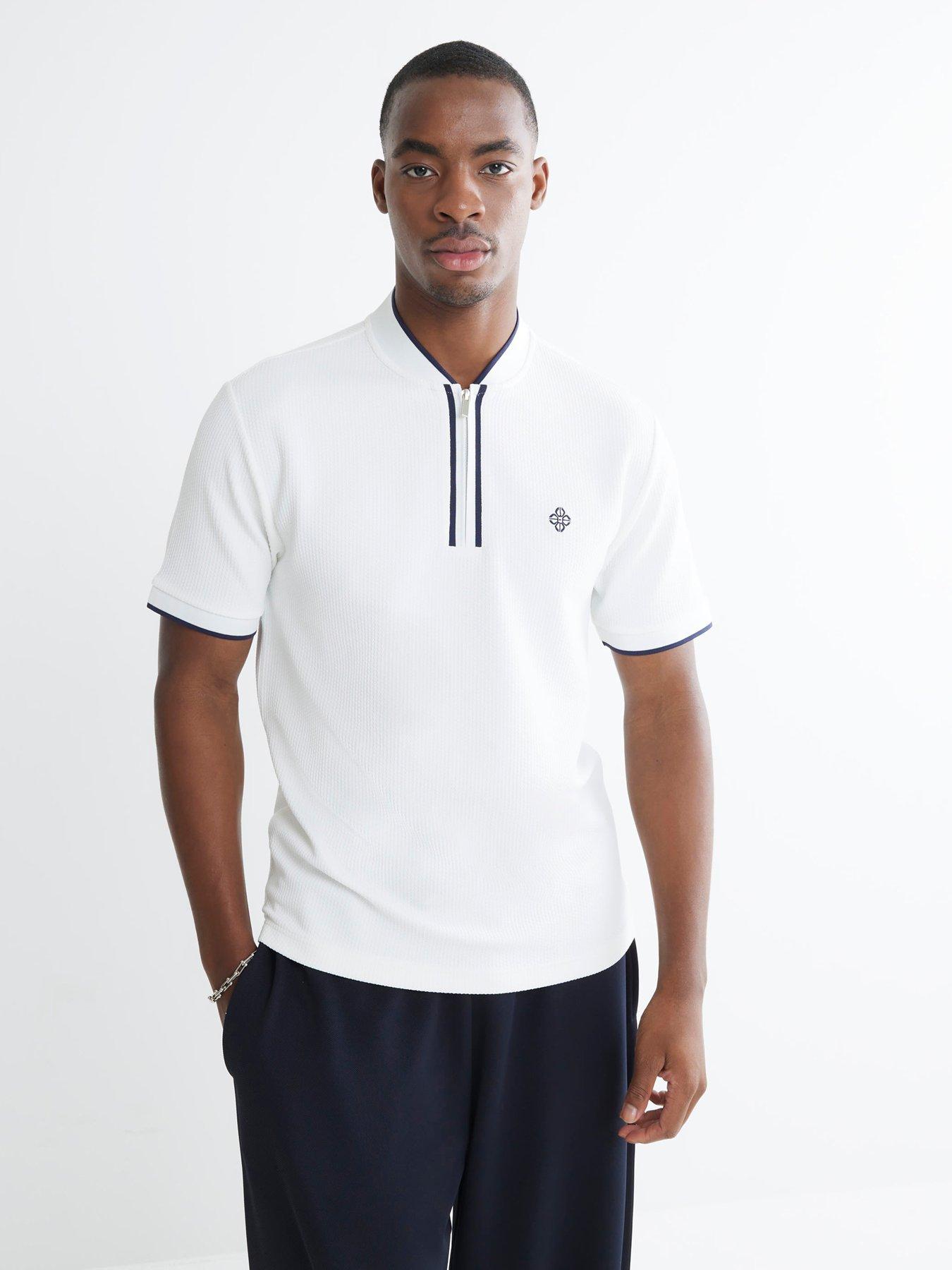 undefined Slim Fit Tipped Zip Polo Shirt - White