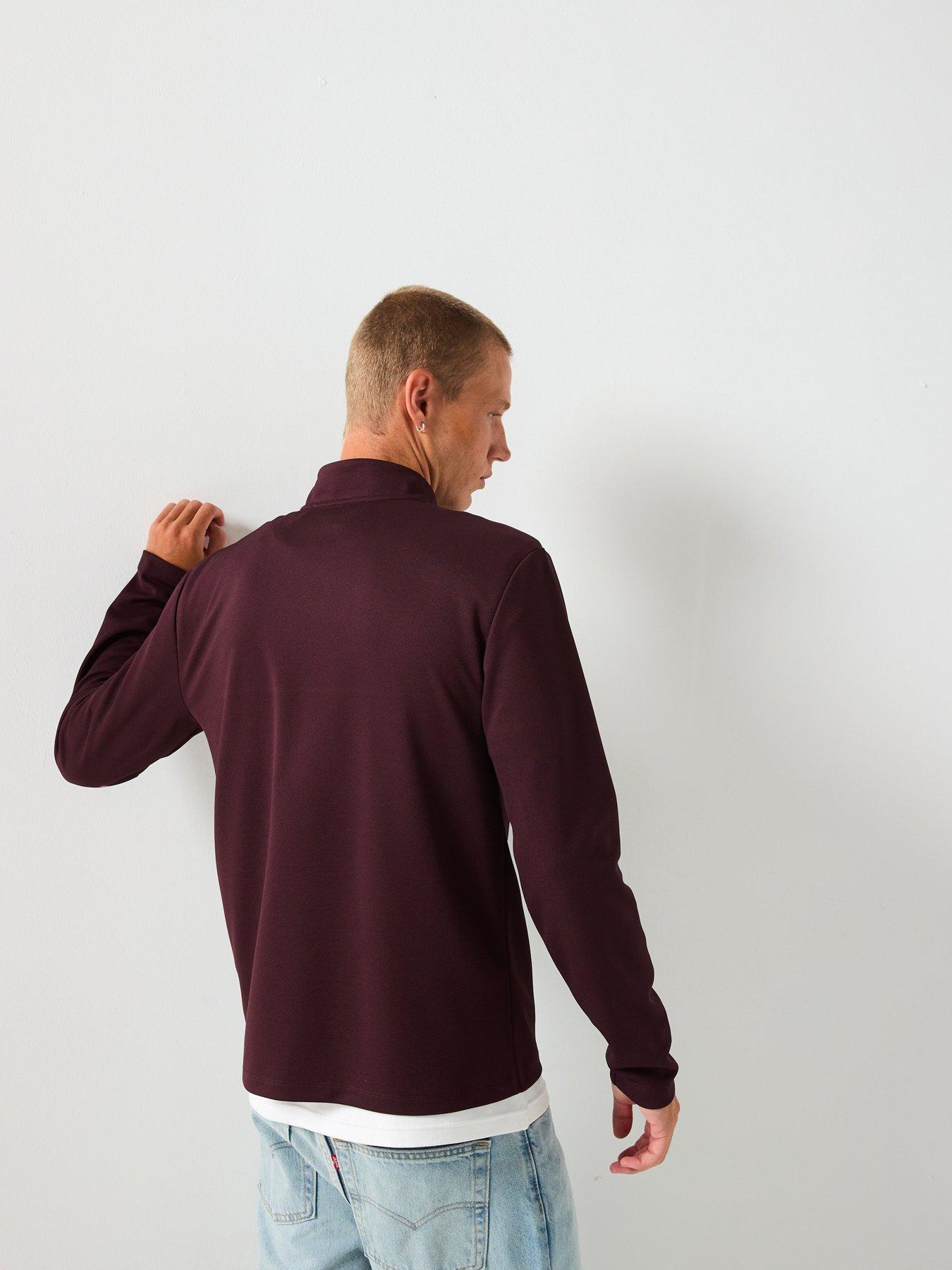 Image 2 of 6 of River Island Slim Fit Pique Half Zip Sweat - Dark Red