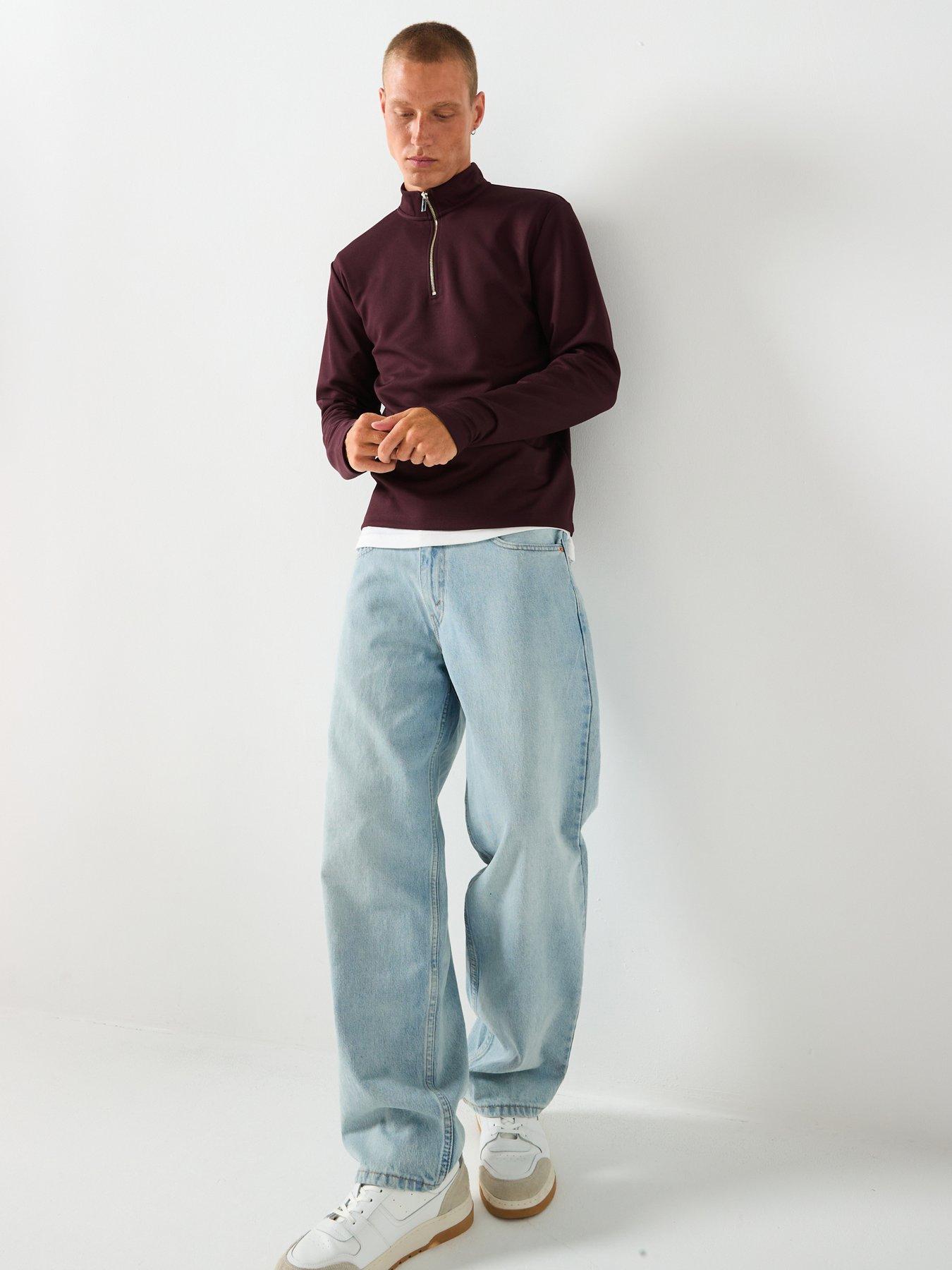 Image 3 of 6 of River Island Slim Fit Pique Half Zip Sweat - Dark Red
