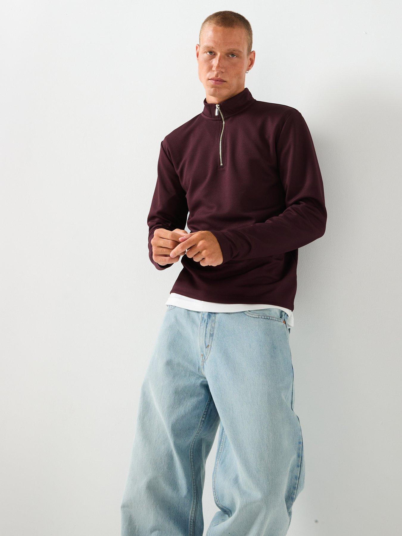 Image 6 of 6 of River Island Slim Fit Pique Half Zip Sweat - Dark Red