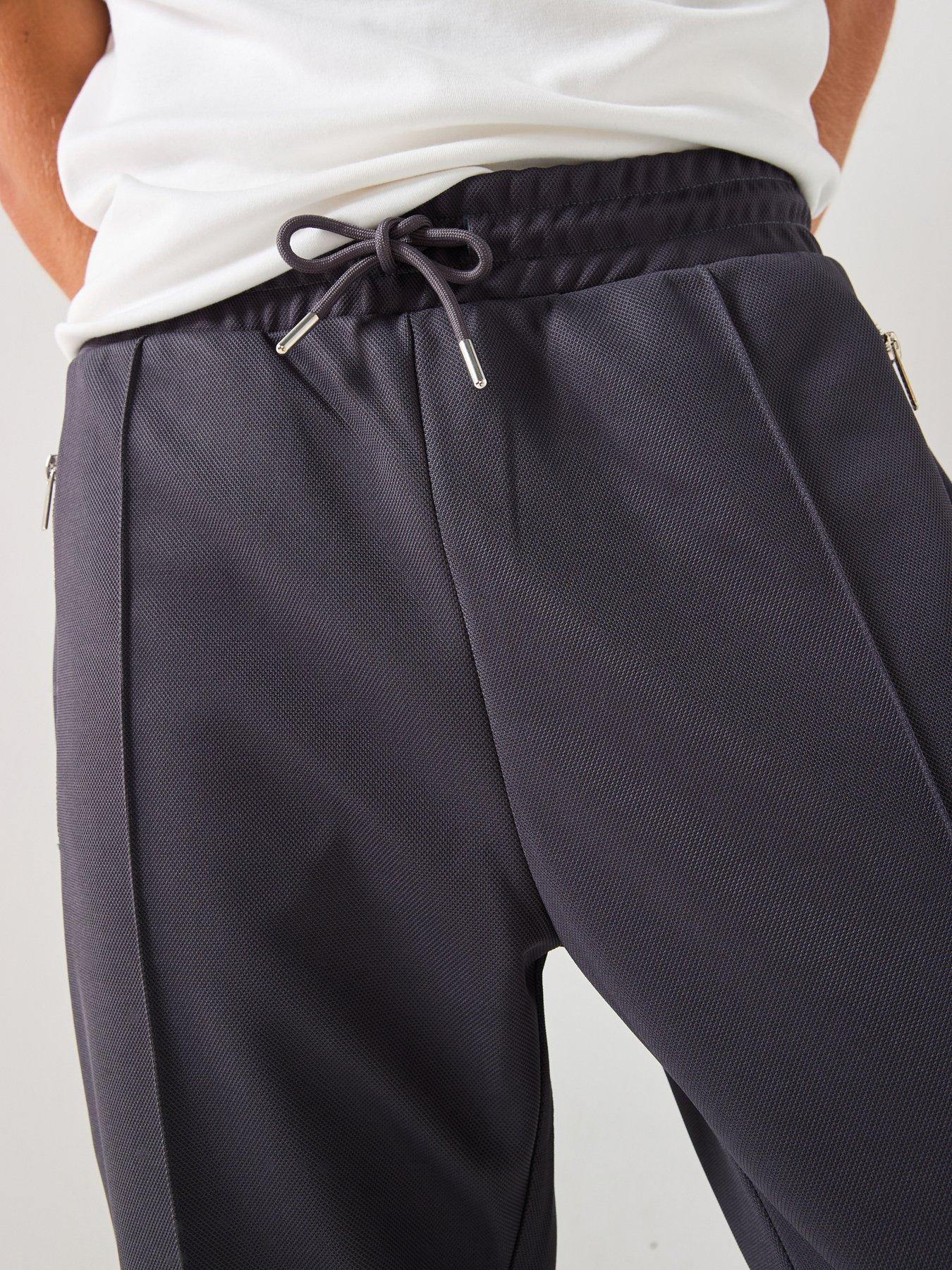 River Island Pique Slim Fit Joggers - Dark Grey