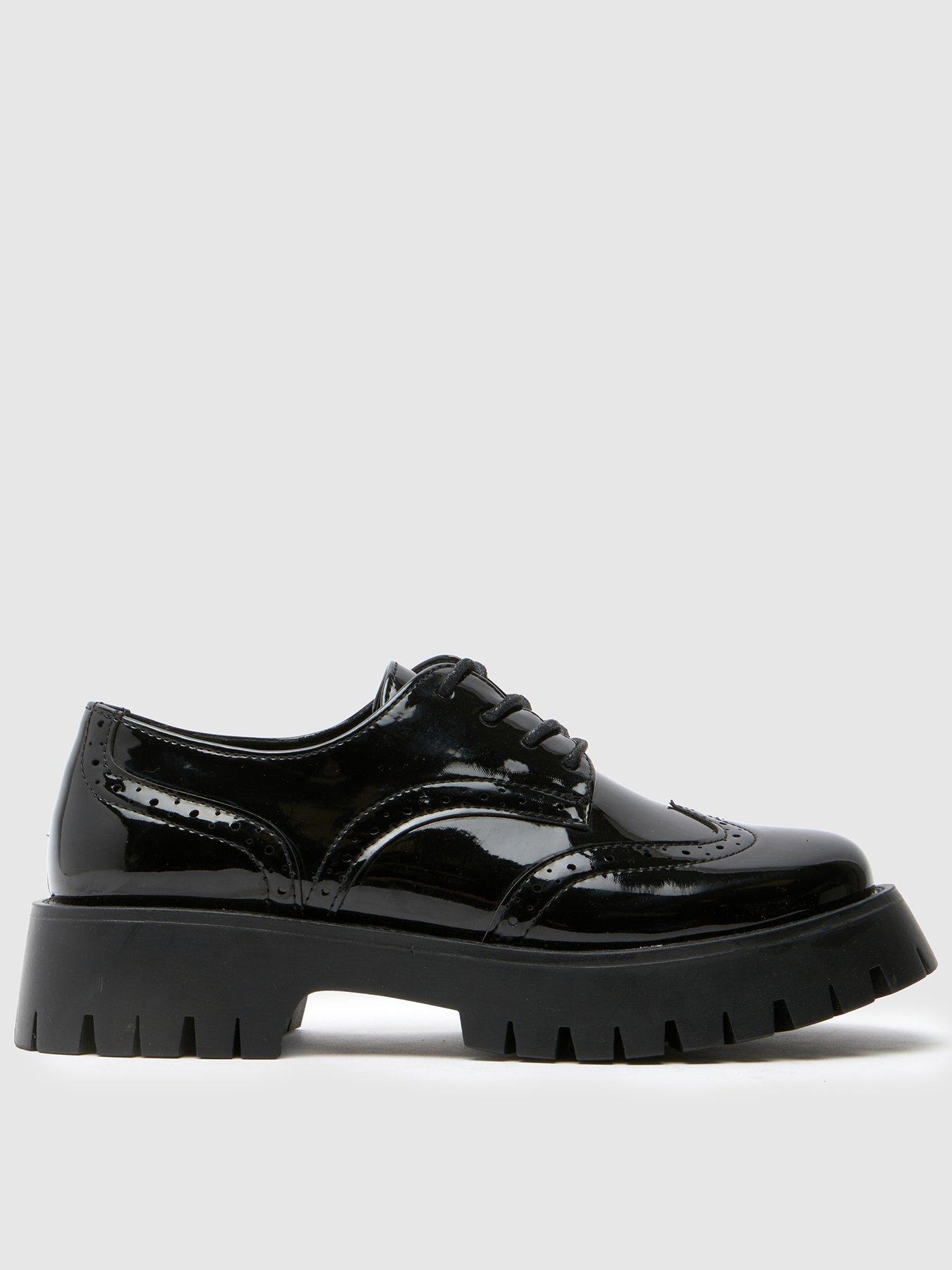 undefined Wide Fit Laina Chunky Patent Brogue - Black