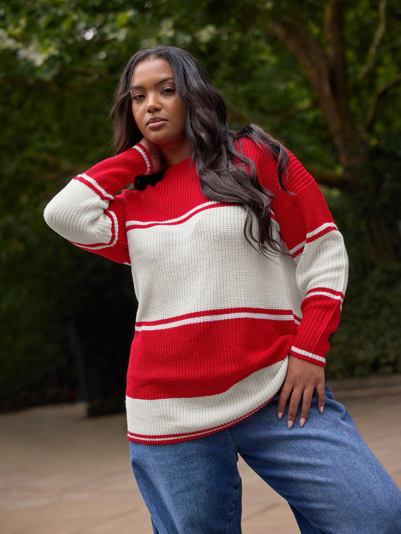 yours-curve-drop-shoulder-stripe-jumper-red