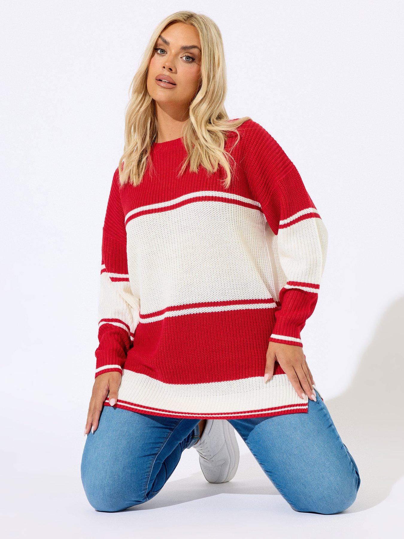 undefined Curve Drop Shoulder Stripe Jumper - Red