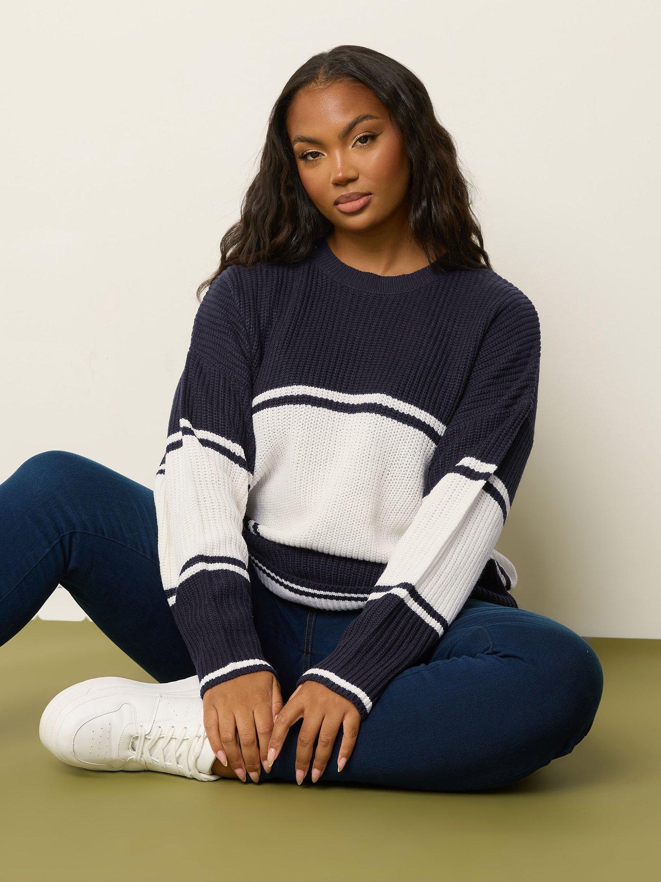 undefined Curve Drop Shoulder Stripe Jumper - Blue
