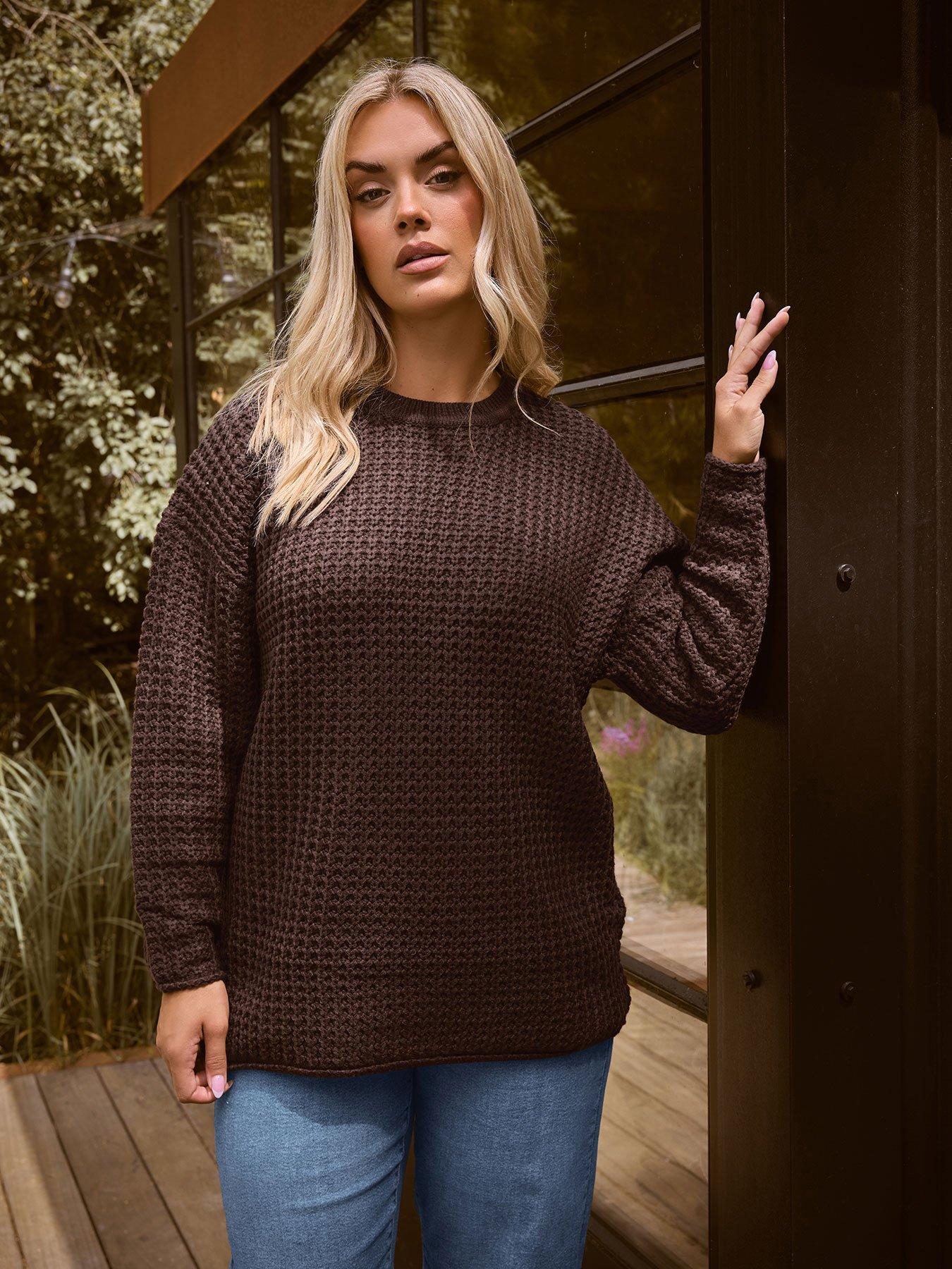 Image 1 of 4 of Yours Curve Waffle Jumper - Brown