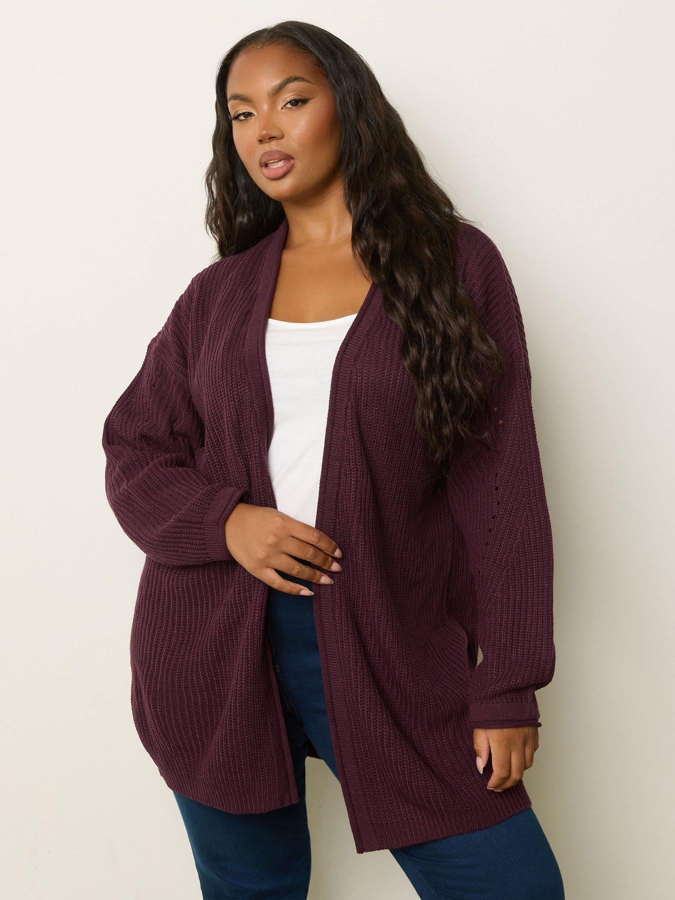Image 1 of 4 of Yours Curve Knitted Cardigan - Purple