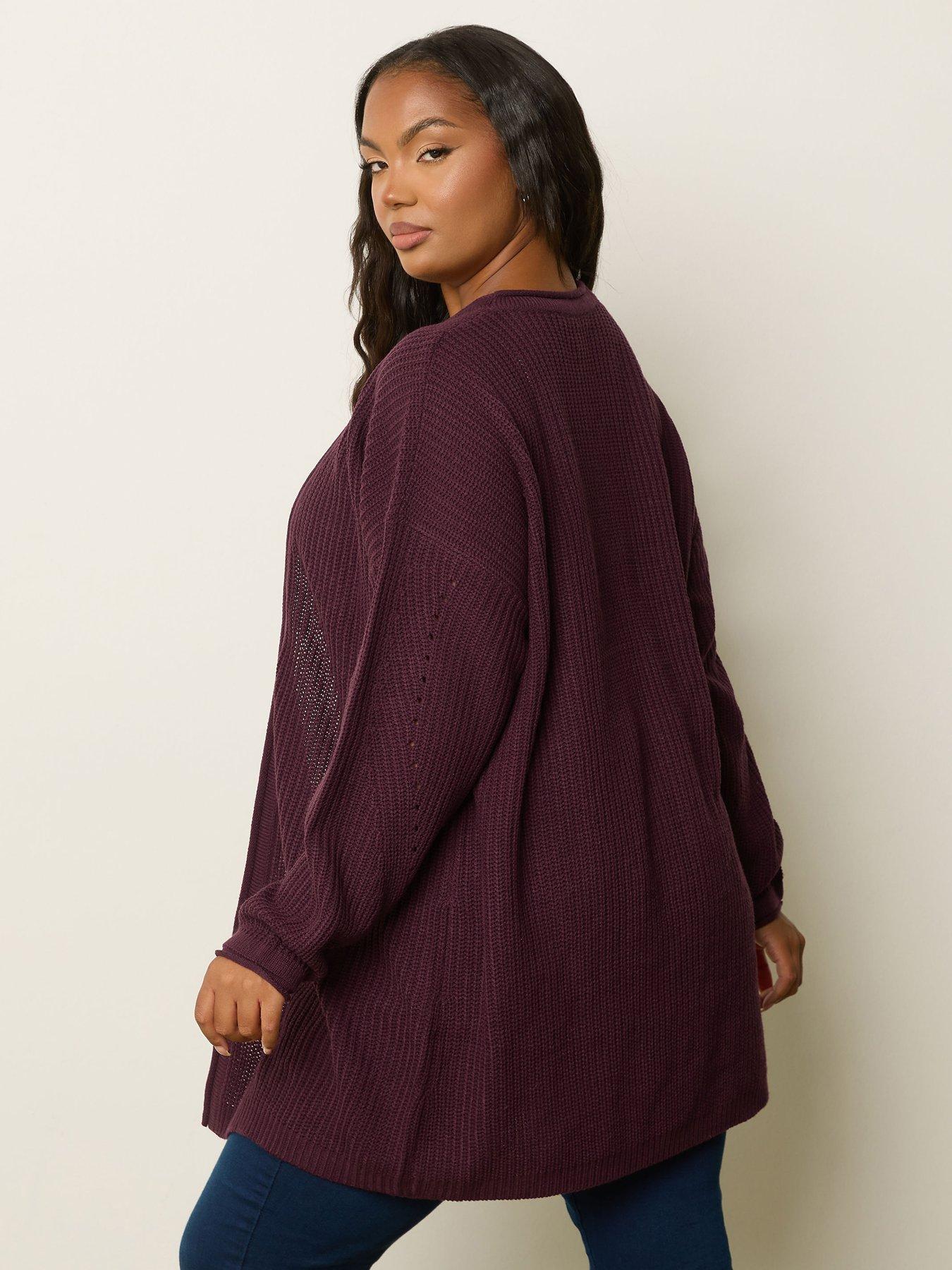 Image 2 of 4 of Yours Curve Knitted Cardigan - Purple