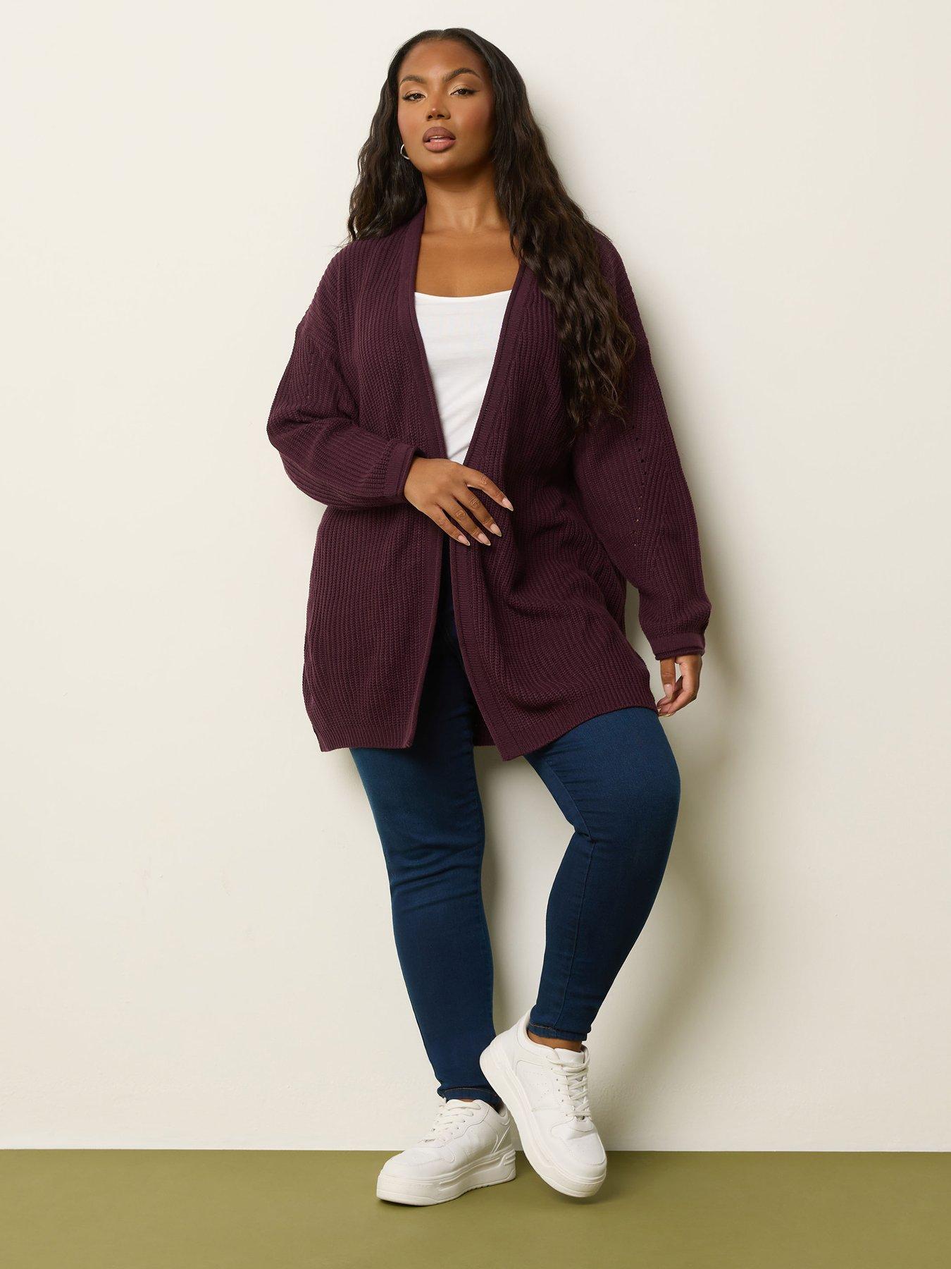 Image 3 of 4 of Yours Curve Knitted Cardigan - Purple