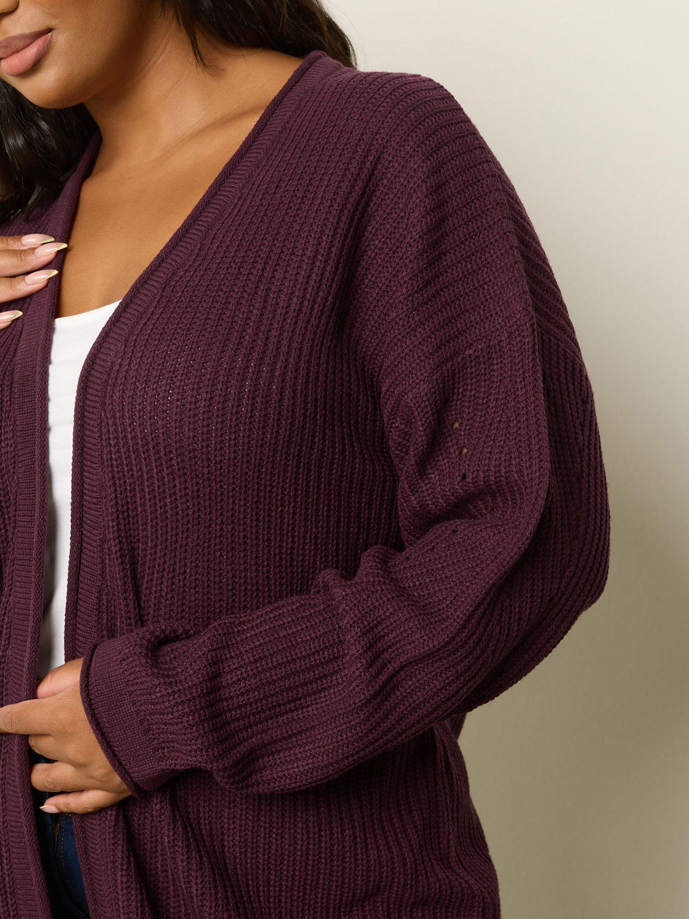 Image 4 of 4 of Yours Curve Knitted Cardigan - Purple
