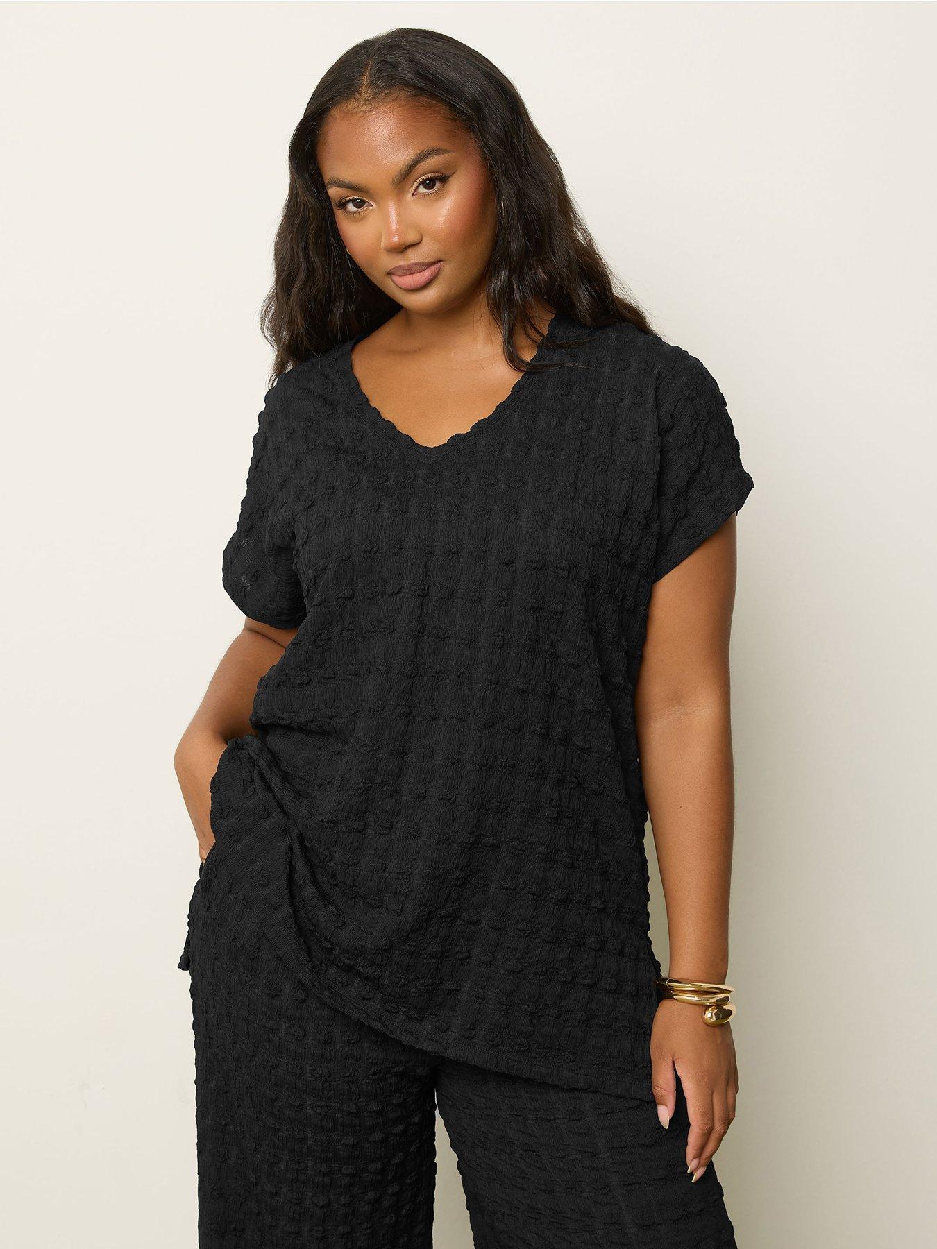 Yours Curve Grown On Sleeve T-Shirt - Black