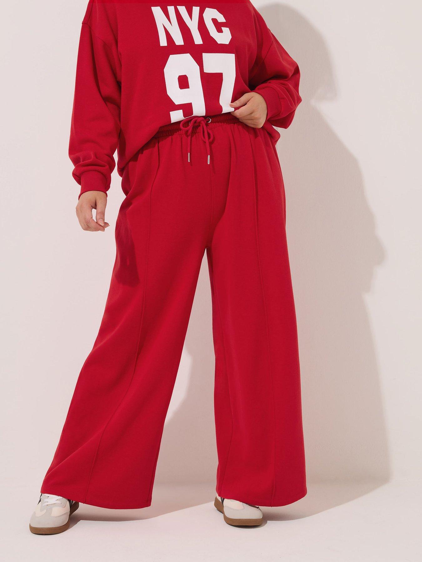 undefined Curve Wide Leg Joggers - Red