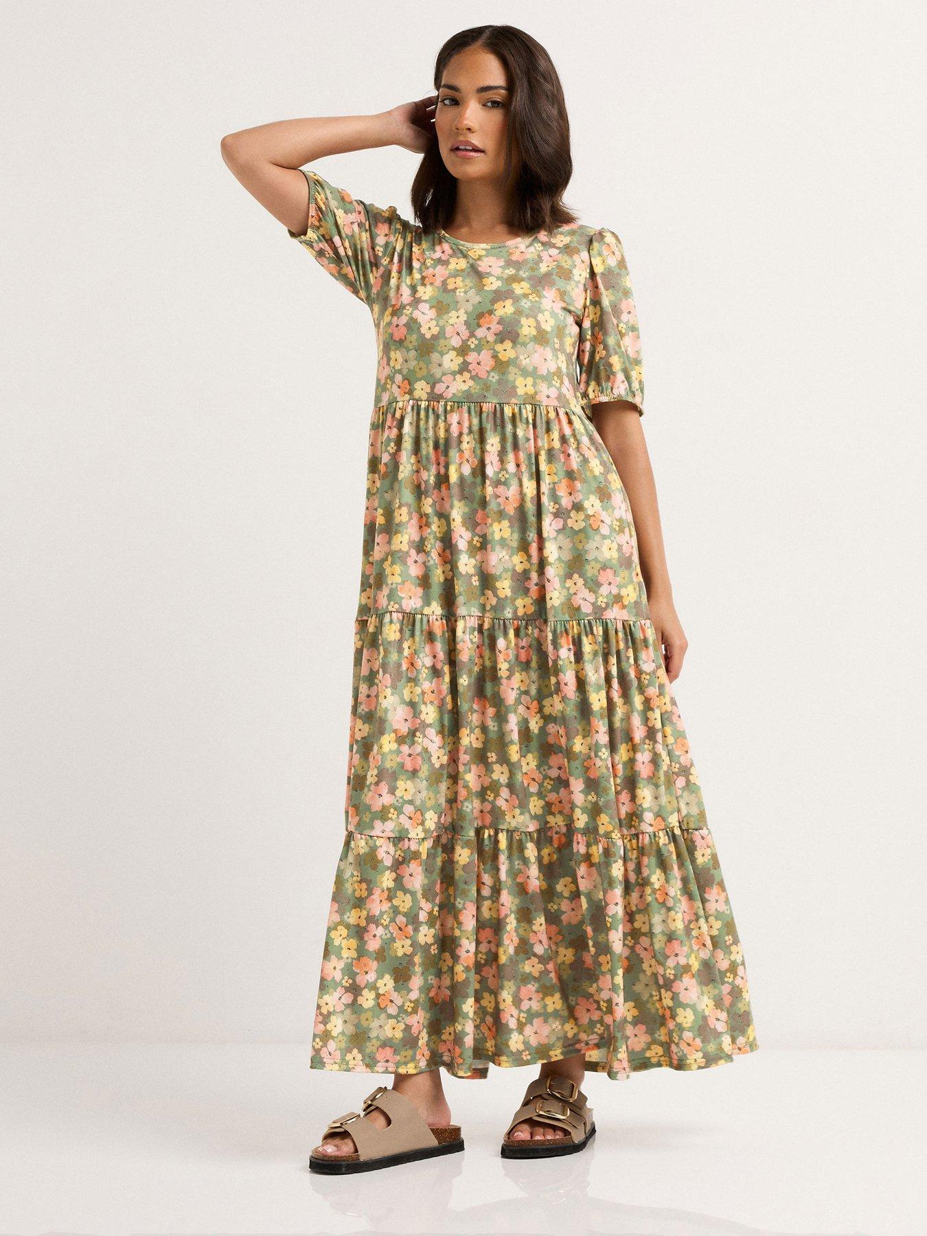 undefined Petite Blush Floral Tiered Maxi Dress - Green
