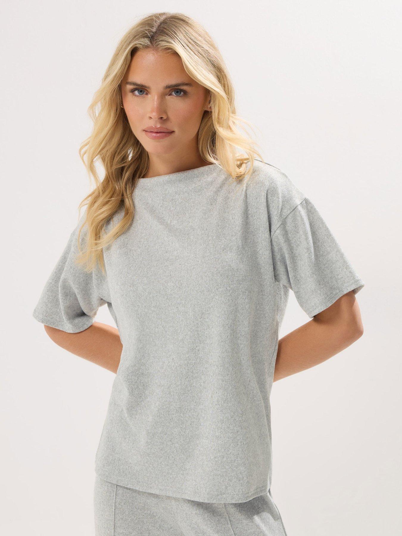 undefined Petite Soft Touch Funnel Neck Top - Grey