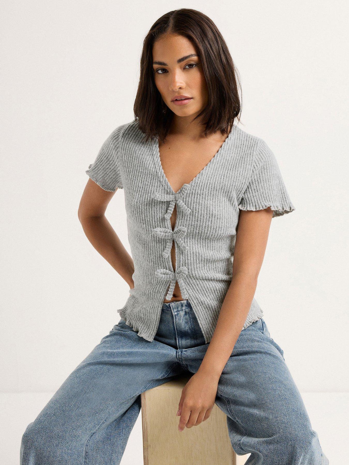 undefined Petite Soft Touch Bow Front Top
