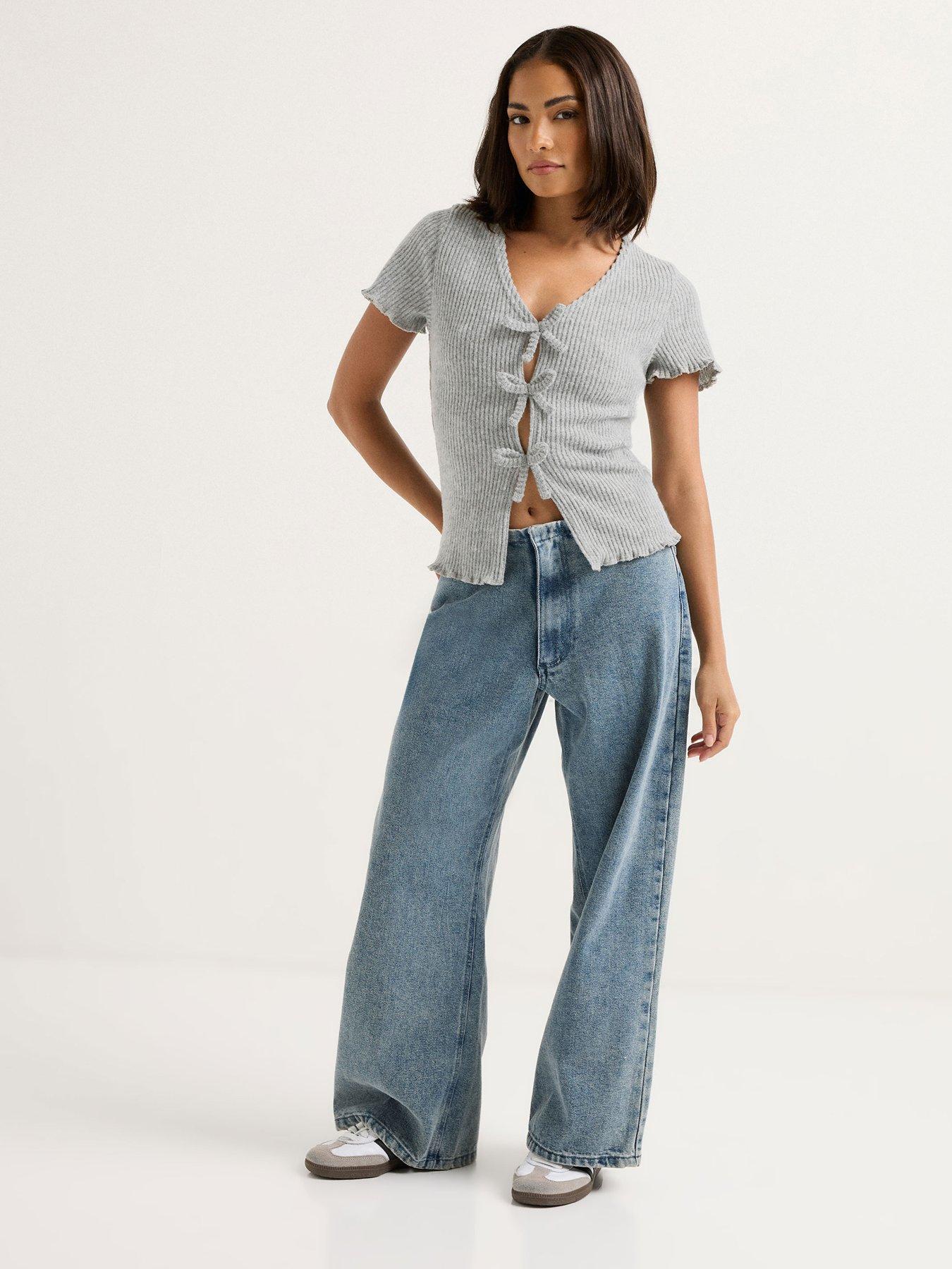 Image 3 of 4 of PixieGirl Petite Soft Touch Bow Front Top - Grey