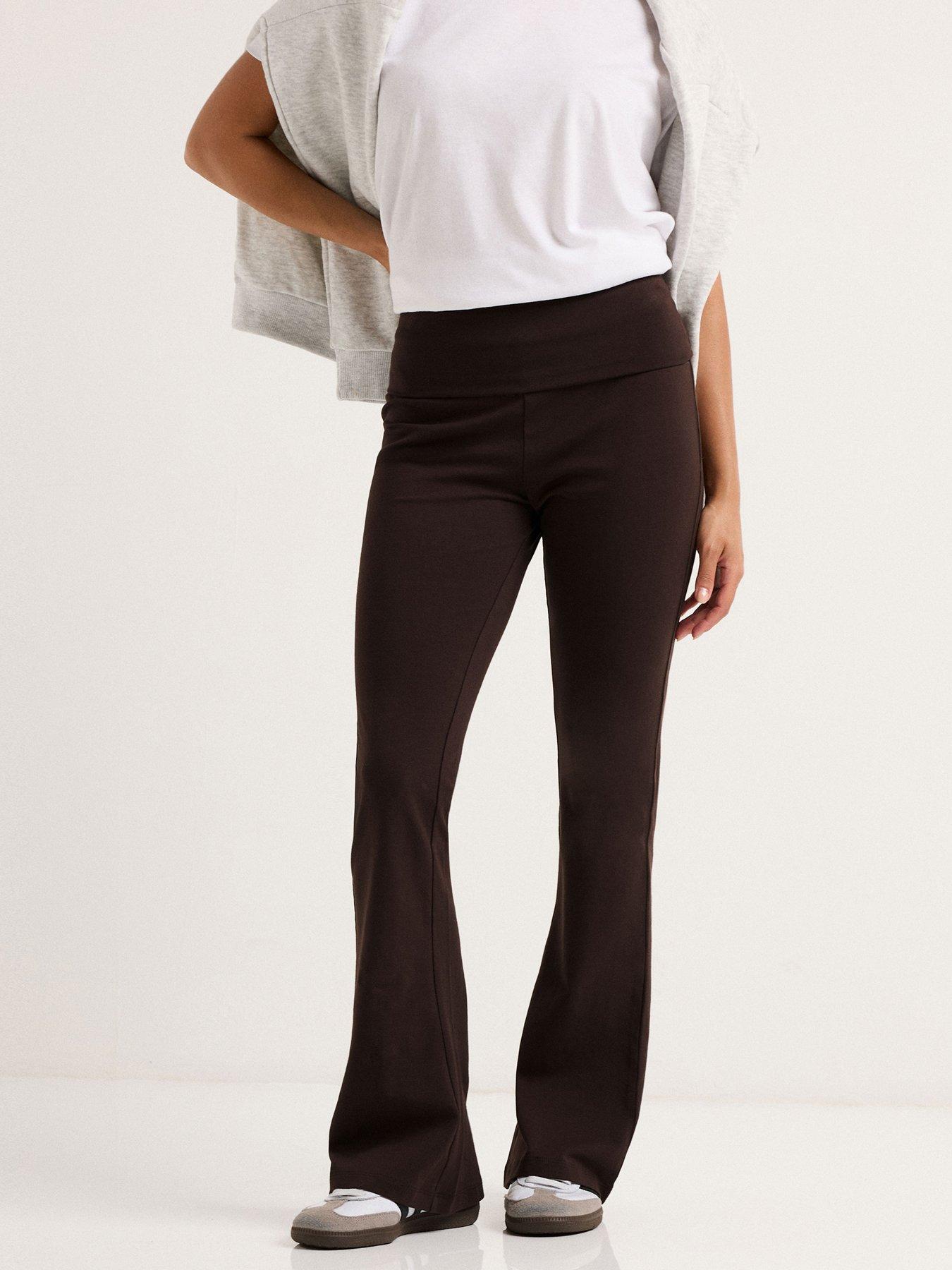 undefined Petite Fold Over Waist Flared Legging - Brown